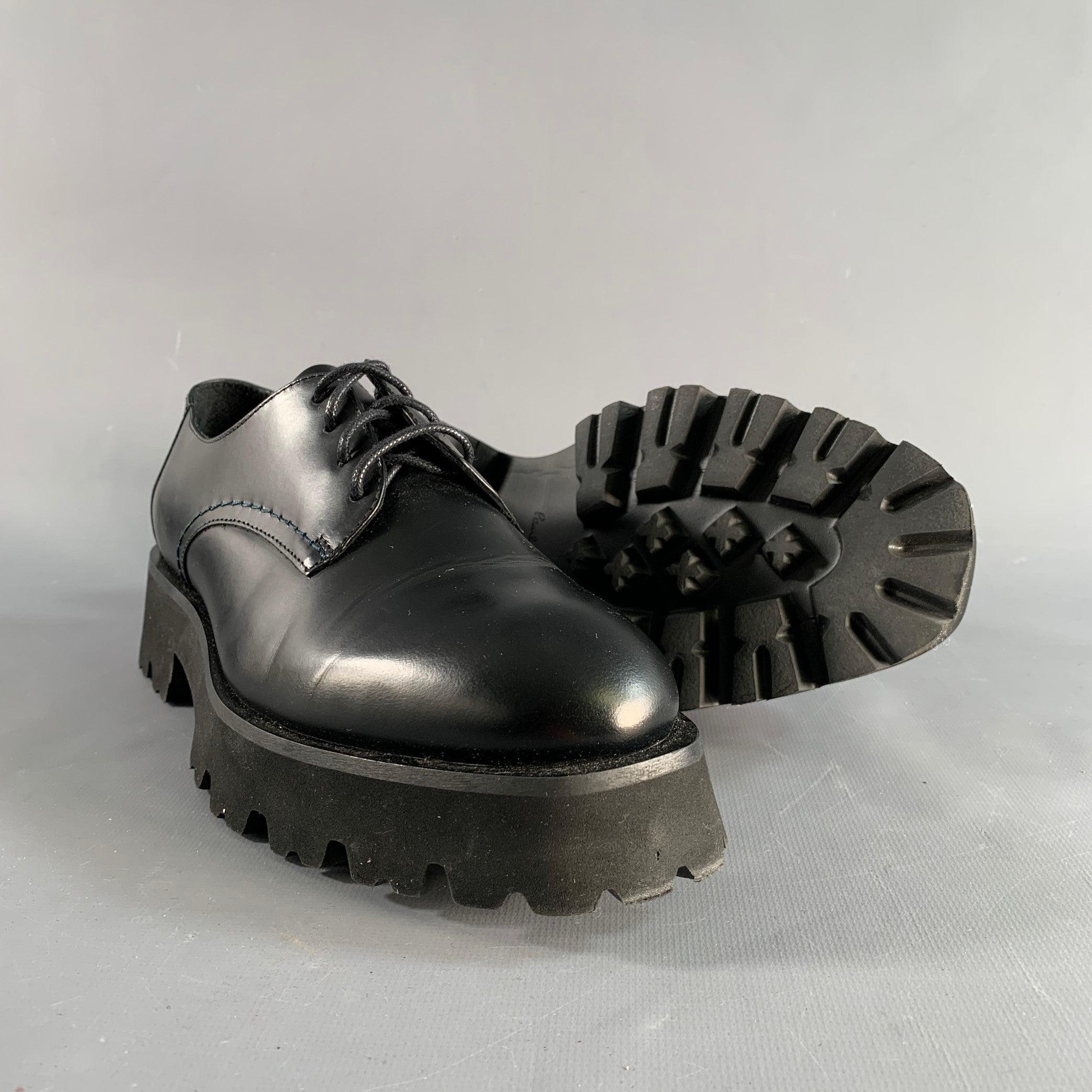 PAUL SMITH Size 8 Black Leather Platform Laces For Sale 1