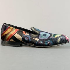 PAUL SMITH Size 8 Black Multi Color Abstract Print Velvet Slip On Loafers