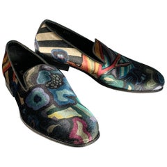 PAUL SMITH Size 8 Black Multi Color Abstract Print Velvet Slip On Loafers