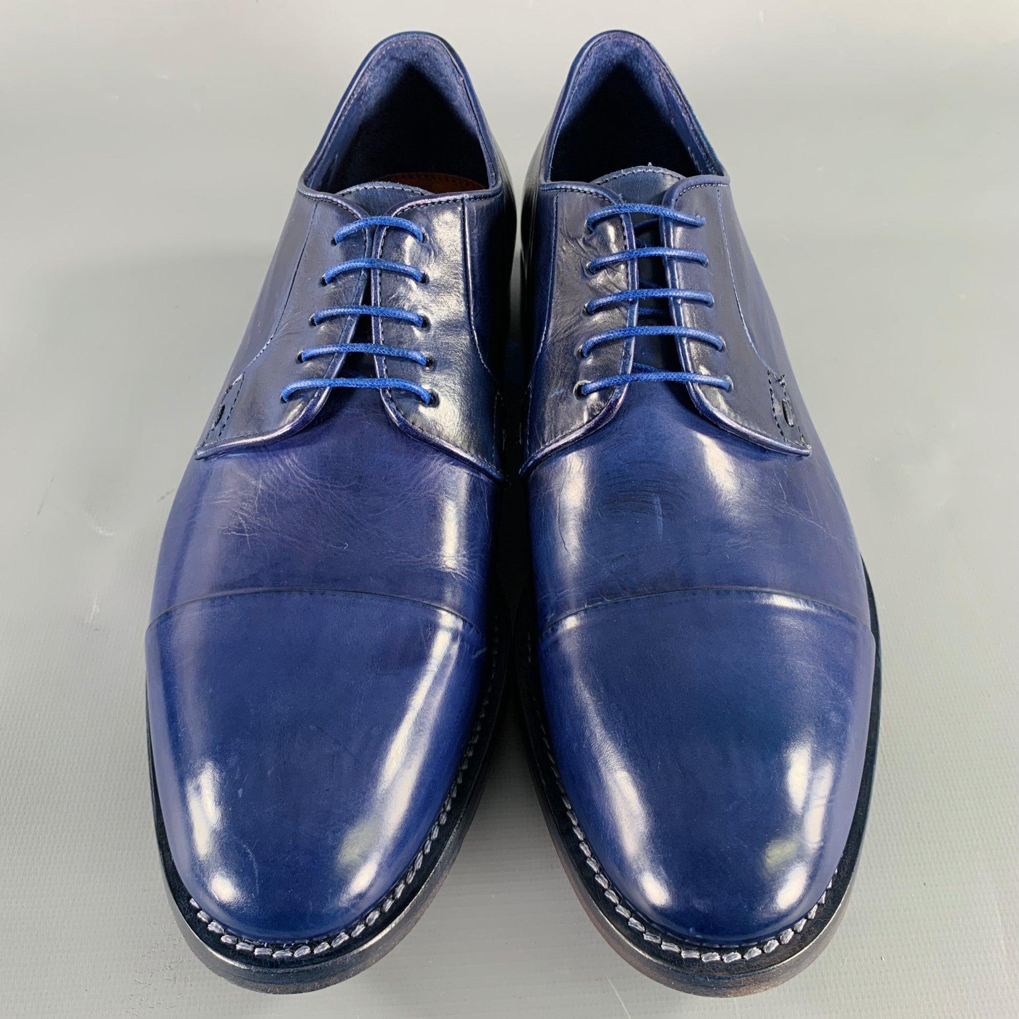 Men's PAUL SMITH Size 8 Blue Leather Cap Toe Derby Lace-Up Shoes For Sale