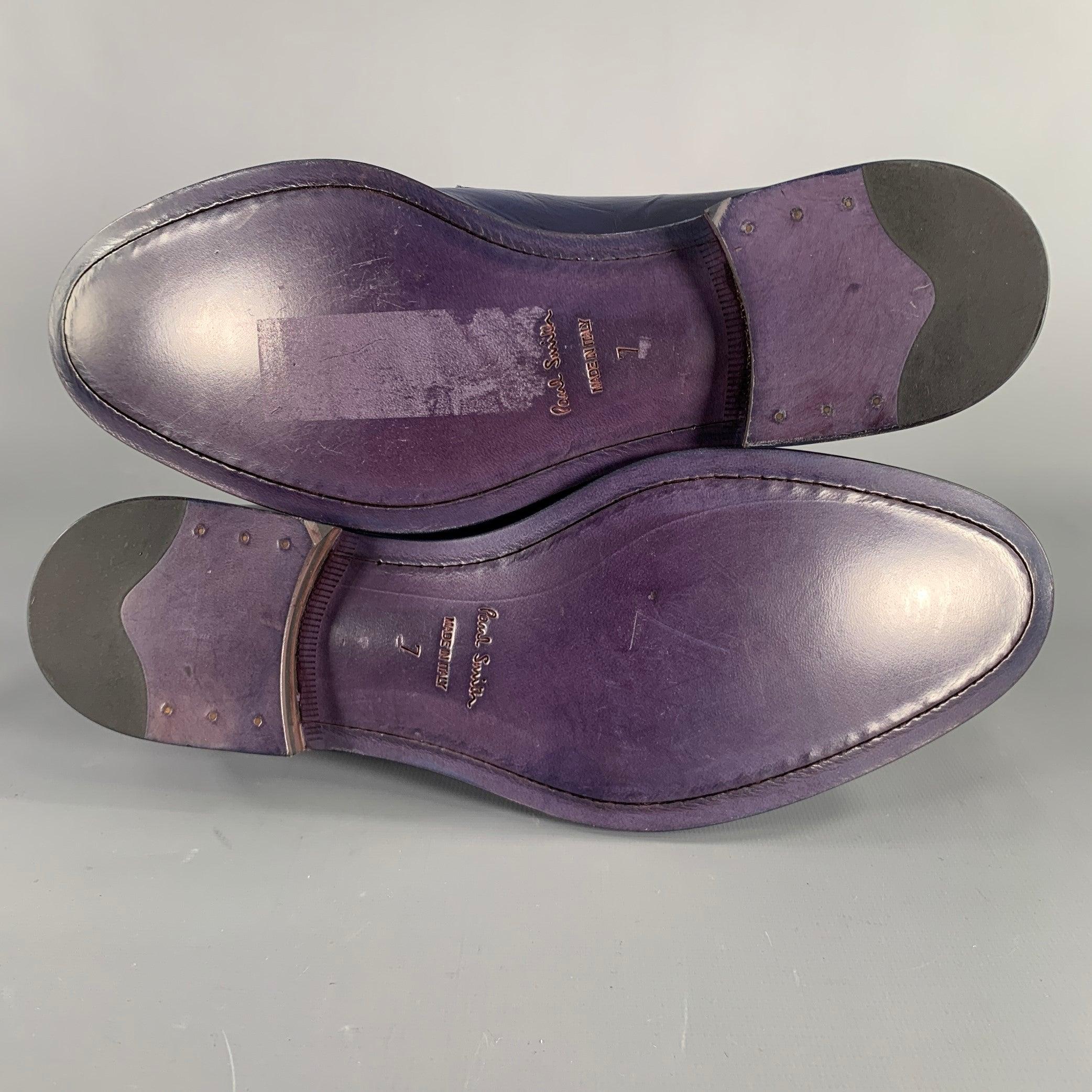 PAUL SMITH Size 8 Blue Leather Cap Toe Derby Lace-Up Shoes For Sale 2