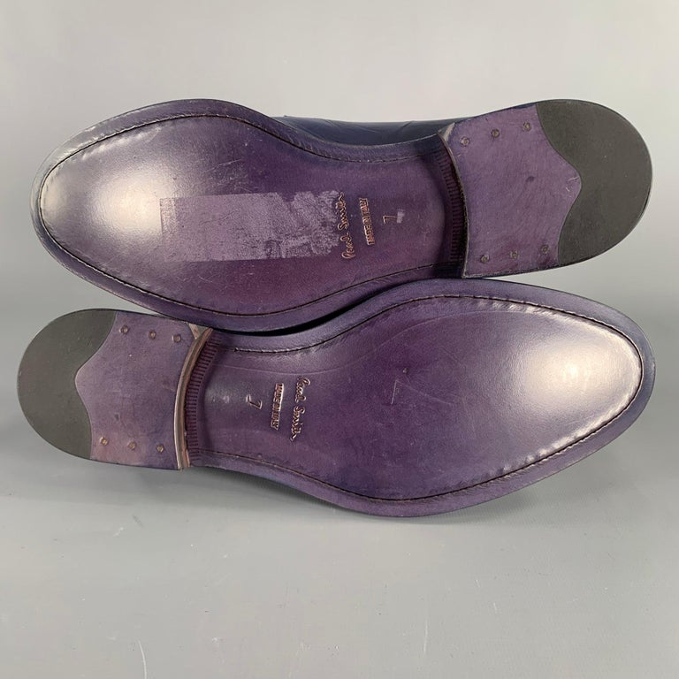 PAUL SMITH Size Blue Leather Cap Toe Derby Lace-Up Shoes For