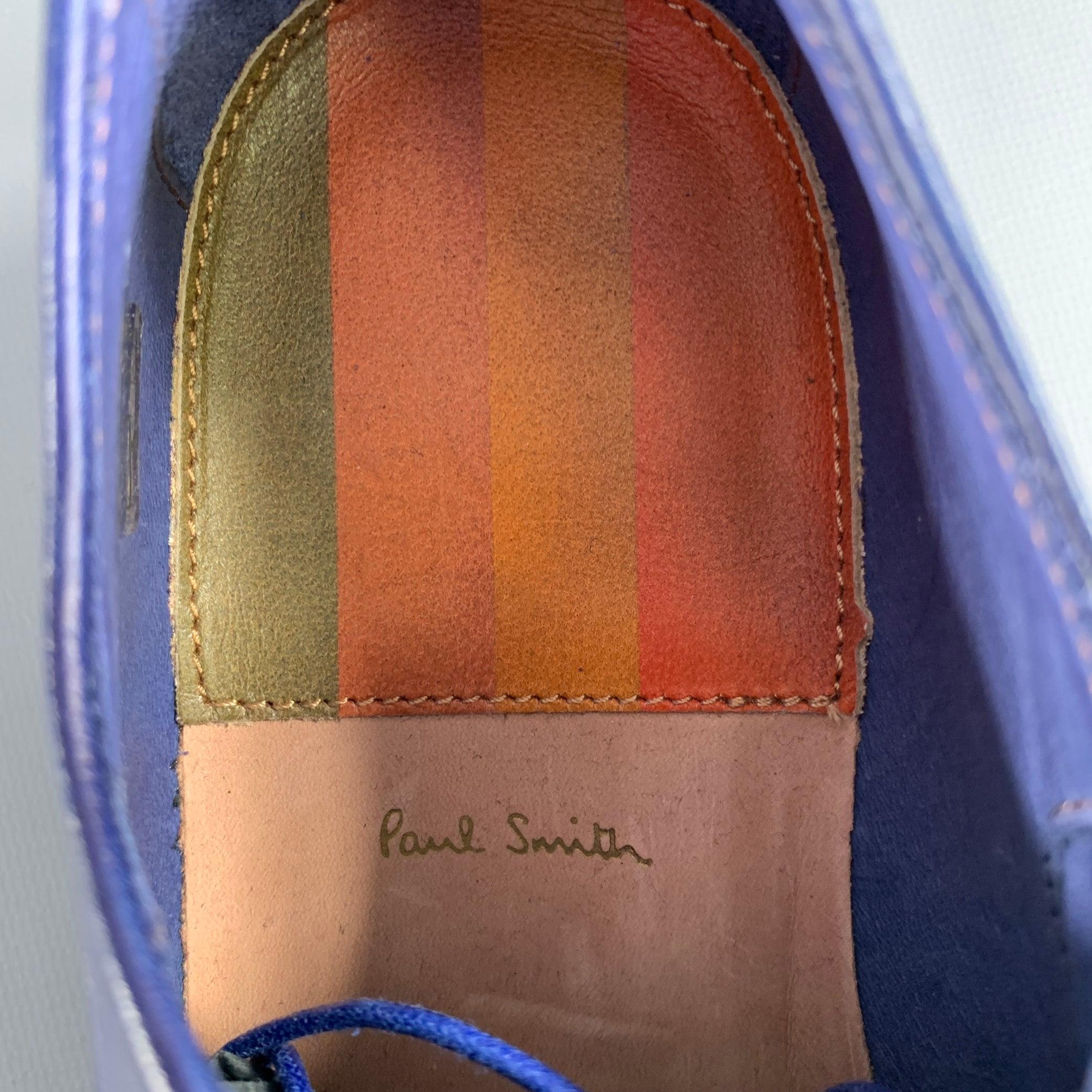 PAUL SMITH Size 8 Blue Leather Cap Toe Derby Lace-Up Shoes For Sale 3