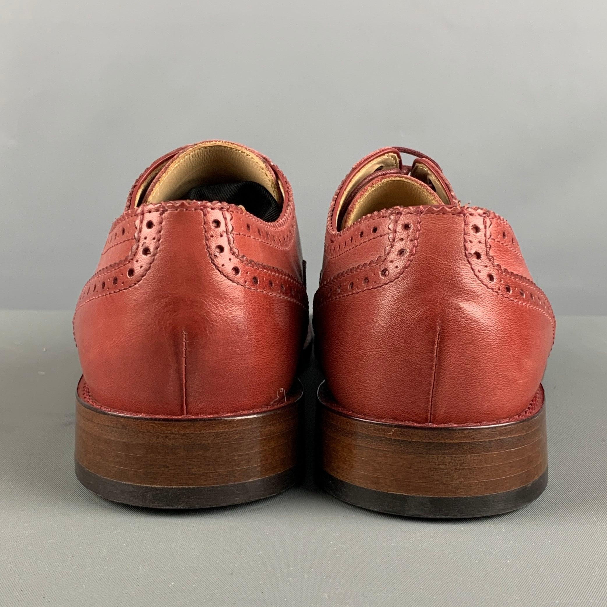 Pink PAUL SMITH Size 8 Brick Perforated Leather Wingtip Lace Up Shoes For Sale