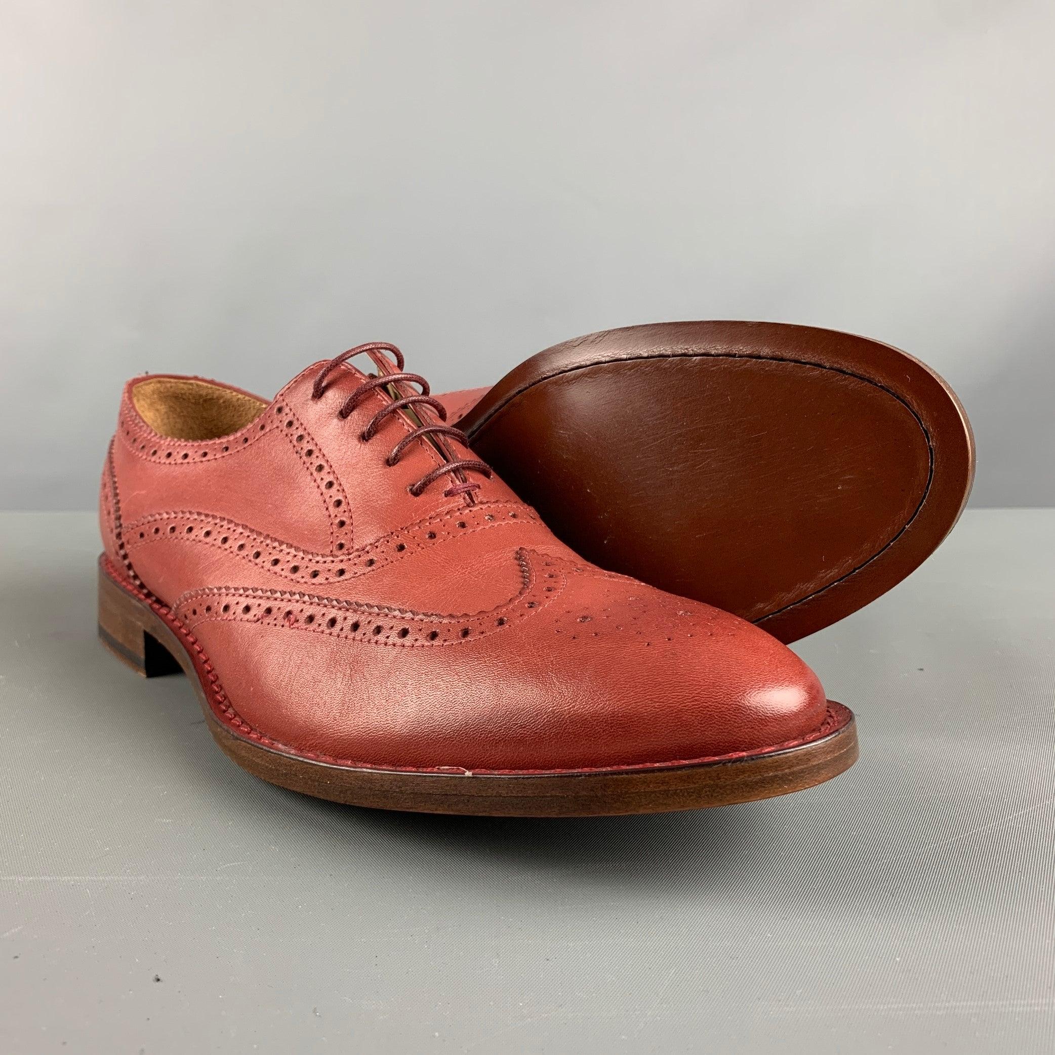 Men's PAUL SMITH Size 8 Brick Perforated Leather Wingtip Lace Up Shoes For Sale