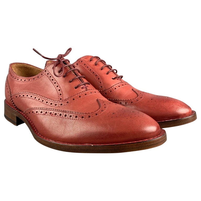 PAUL SMITH Size 8 Brick Perforated Leather Wingtip Lace Up Shoes For Sale  at 1stDibs