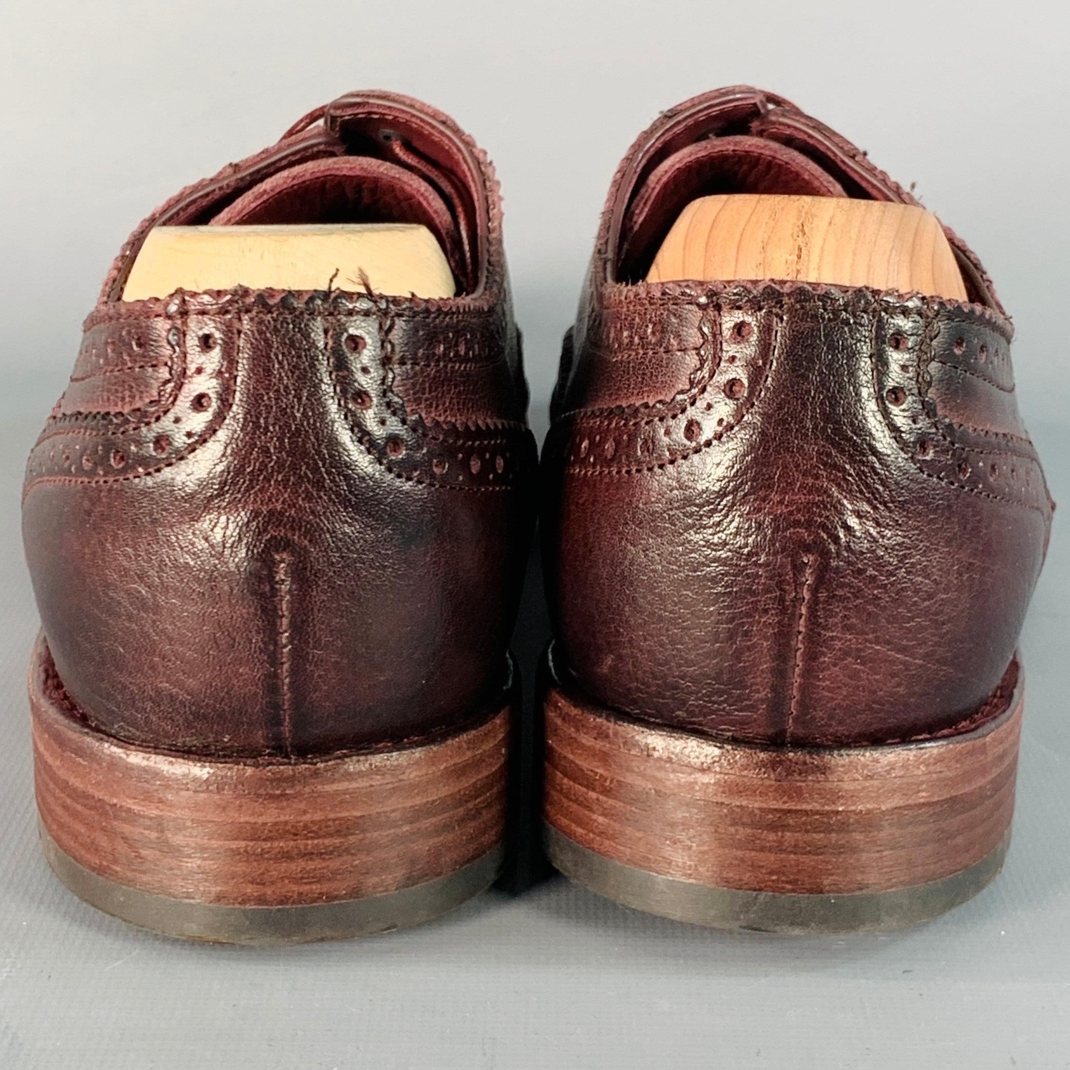 Noir PAUL SMITH Taille 8 Burgundy Antique Leather Wingtip Oxford Lace-Up Flexible Travel Shoes en vente
