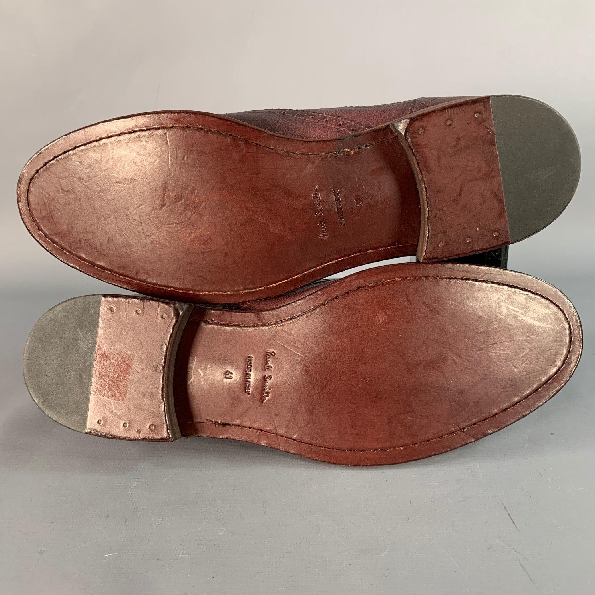 PAUL SMITH Taille 8 Burgundy Antique Leather Wingtip Oxford Lace-Up Flexible Travel Shoes en vente 1