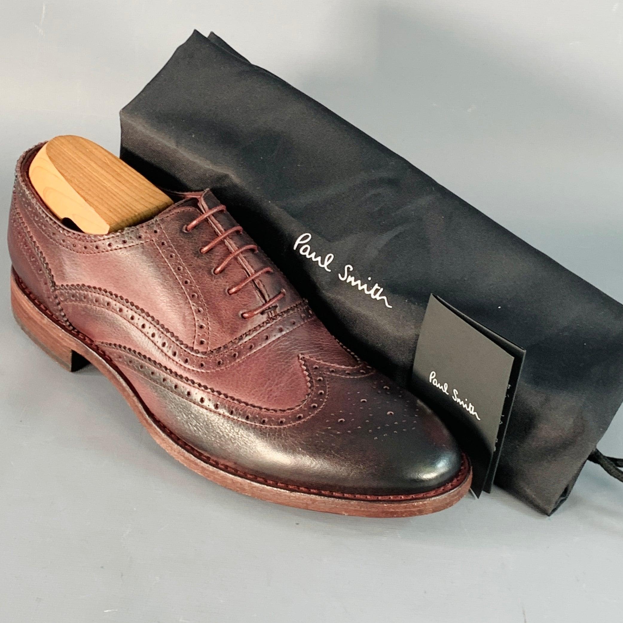 PAUL SMITH Taille 8 Burgundy Antique Leather Wingtip Oxford Lace-Up Flexible Travel Shoes en vente 4