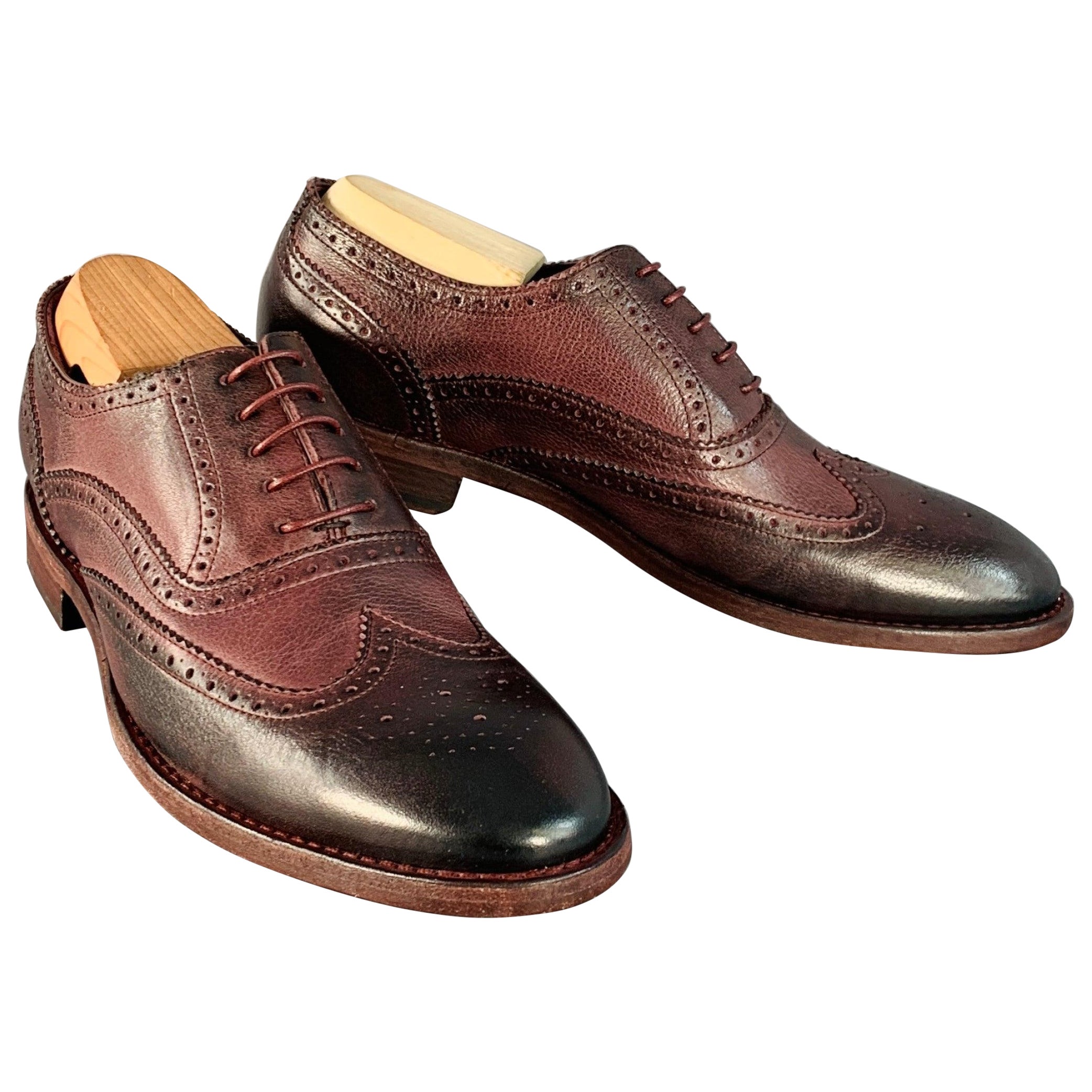 PAUL SMITH Taille 8 Burgundy Antique Leather Wingtip Oxford Lace-Up Flexible Travel Shoes