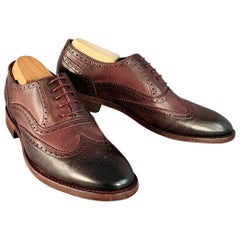 PAUL SMITH Taille 8 Burgundy Antique Leather Wingtip Oxford Lace-Up Flexible Travel Shoes