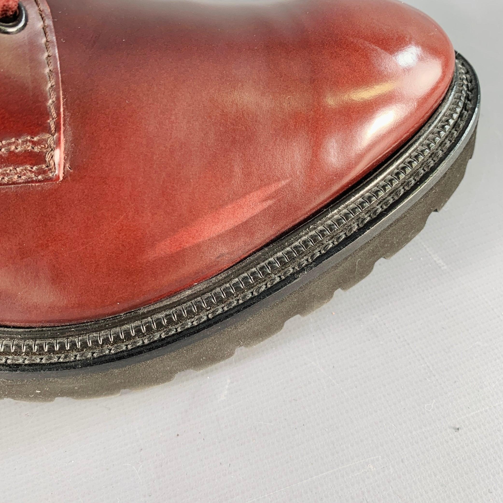 PAUL SMITH Taille 8 Burgundy Leather Tread Sole Lace-Up Ankle Boots en vente 5