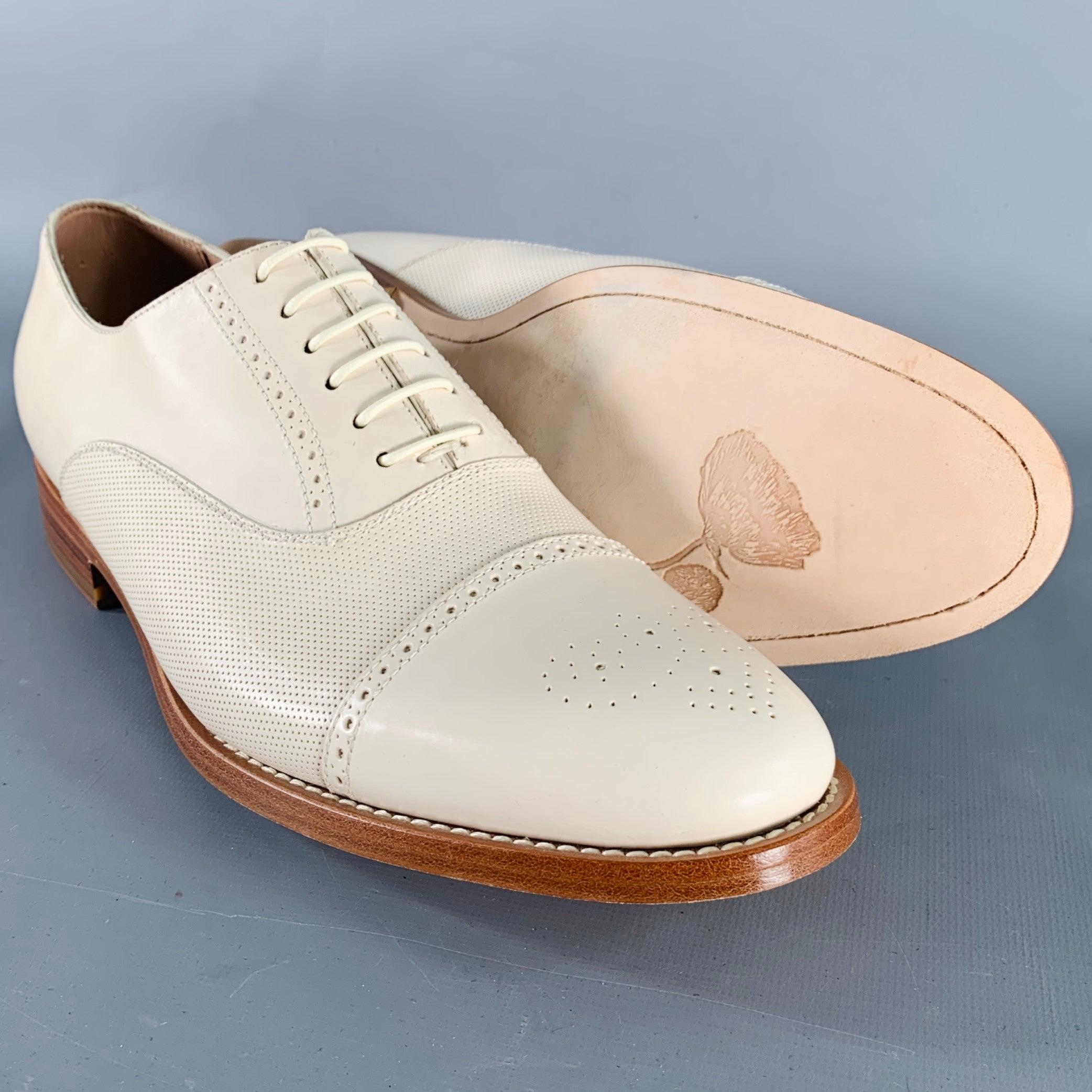 Men's PAUL SMITH Size 8 Cream Perforated Leather Oxford Lace-Up Shoes