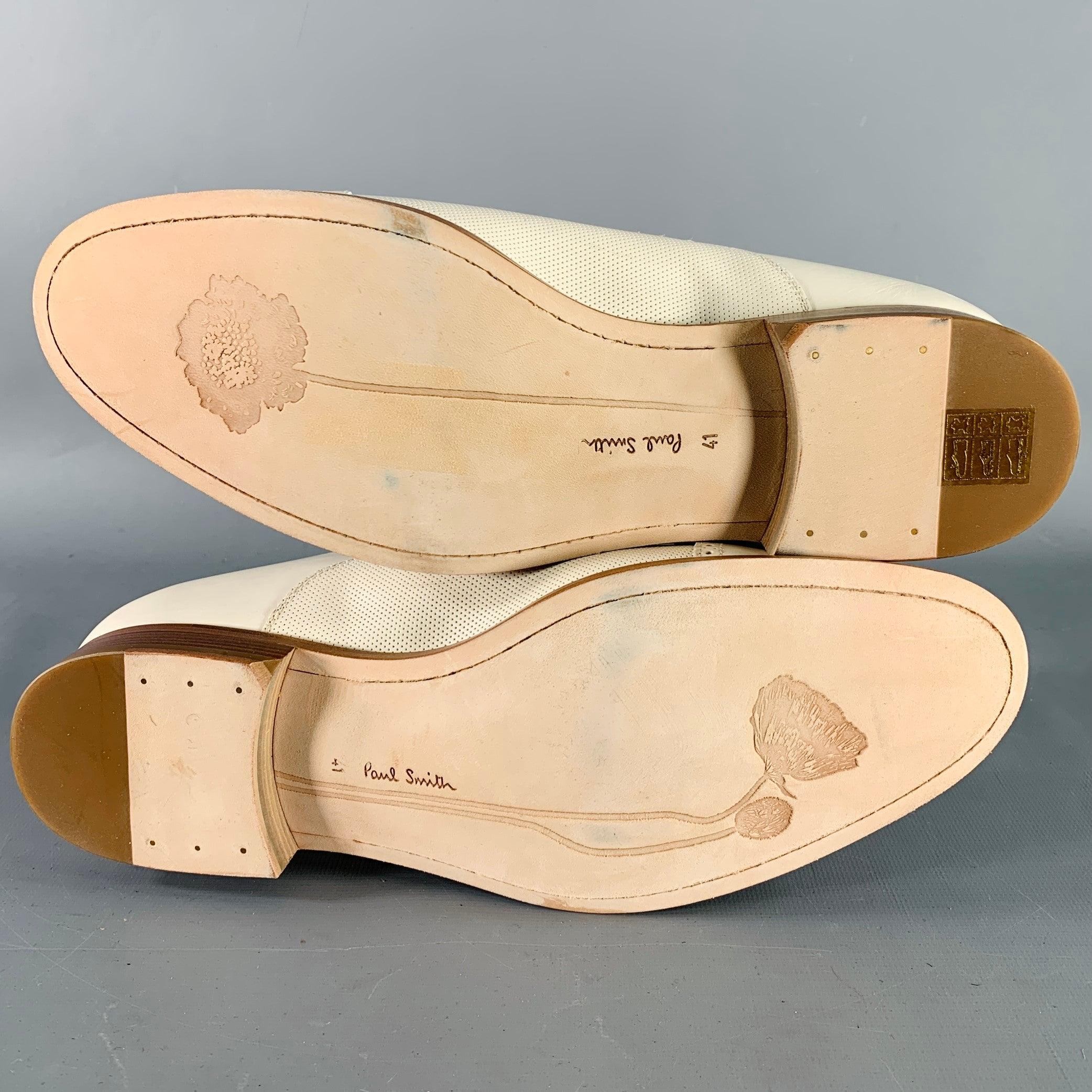PAUL SMITH Size 8 Cream Perforated Leather Oxford Lace-Up Shoes 1