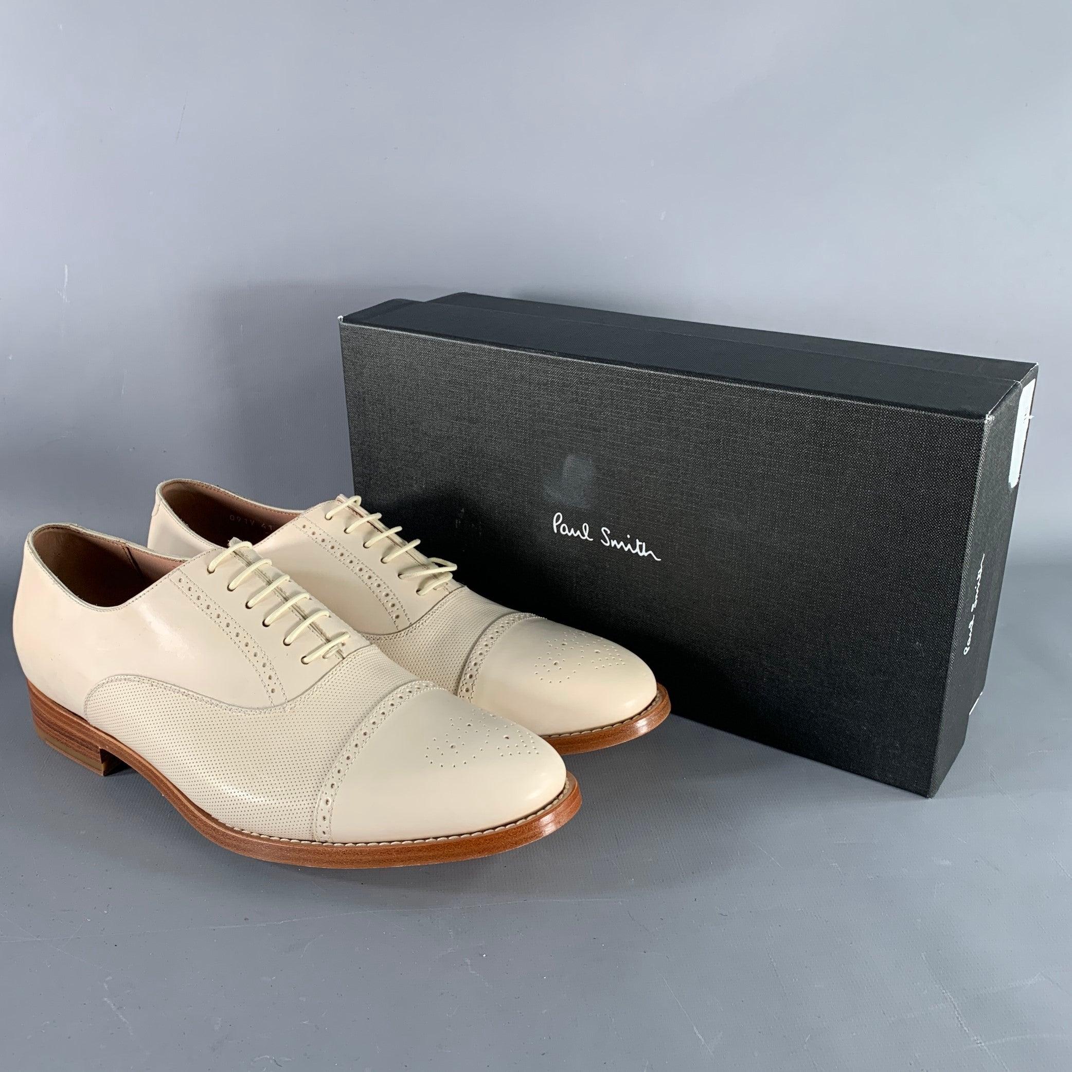 PAUL SMITH Size 8 Cream Perforated Leather Oxford Lace-Up Shoes 4