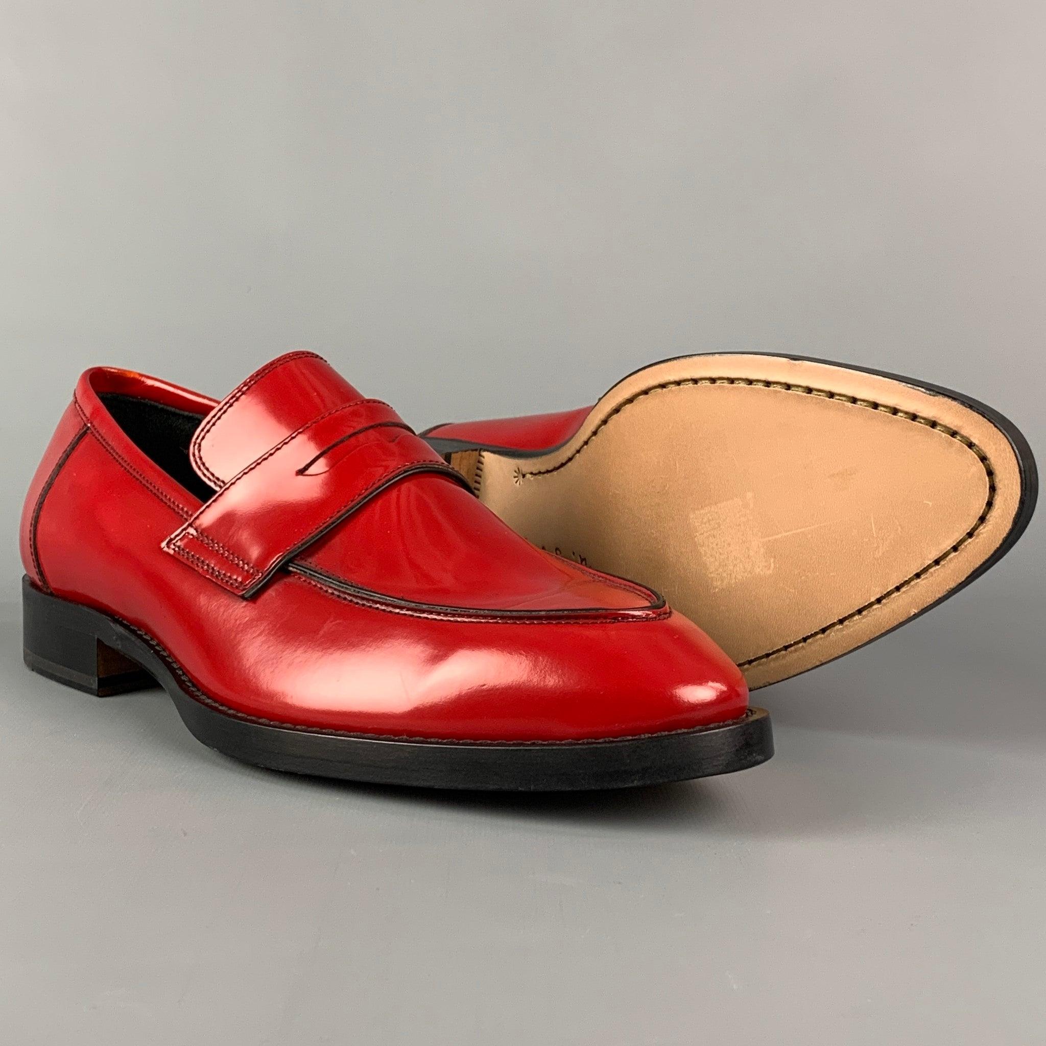 PAUL SMITH Size 8 Red Leather Slip On Loafers In Good Condition For Sale In San Francisco, CA