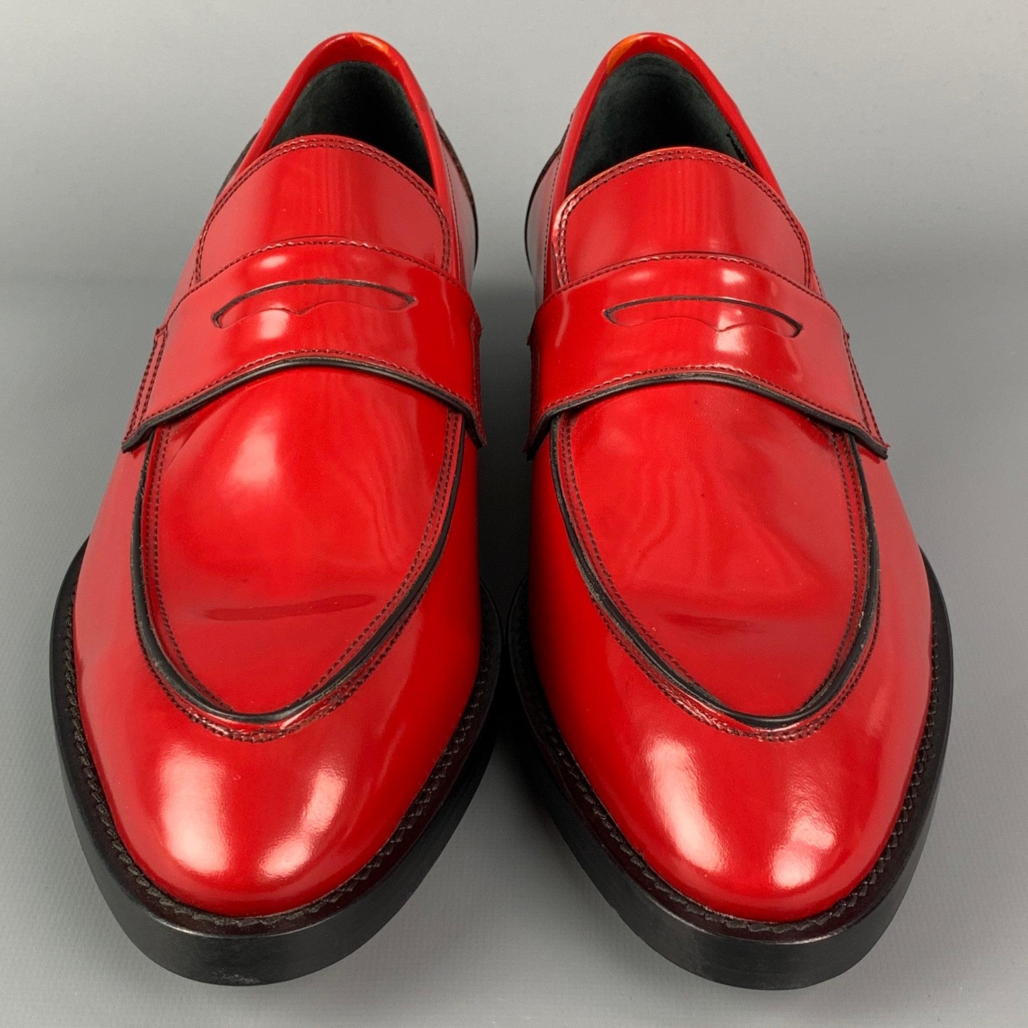Men's PAUL SMITH Size 8 Red Leather Slip On Loafers For Sale