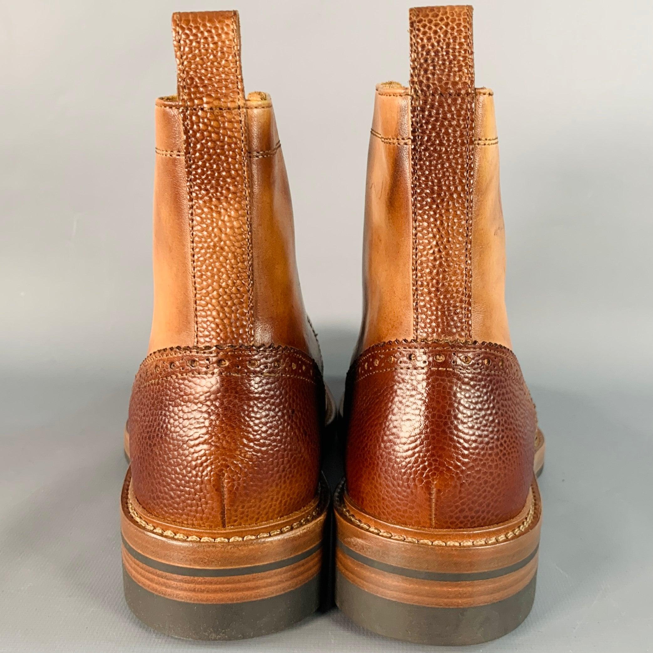 Marron PAUL SMITH Taille 8 Tan Brown Antique Leather Wingtip Lace-Up Boots en vente