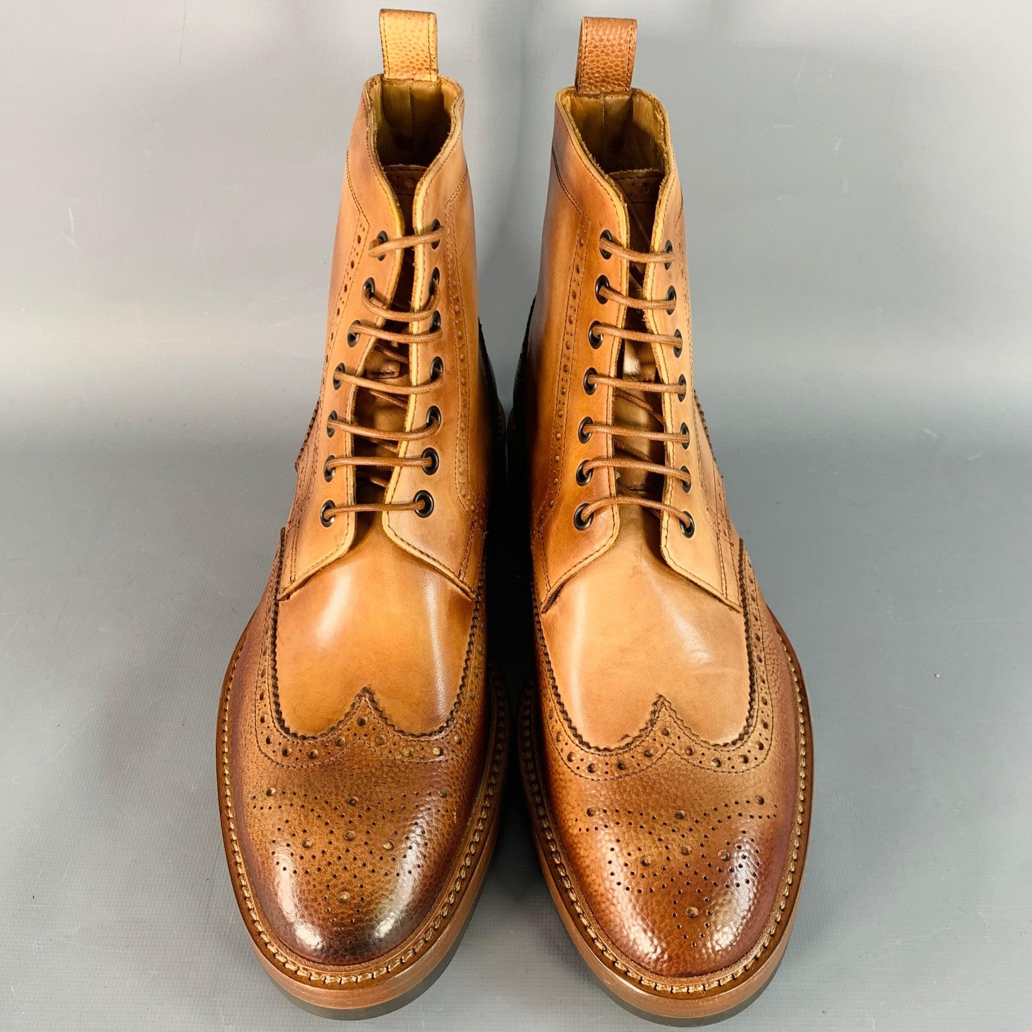 PAUL SMITH Taille 8 Tan Brown Antique Leather Wingtip Lace-Up Boots Bon état - En vente à San Francisco, CA