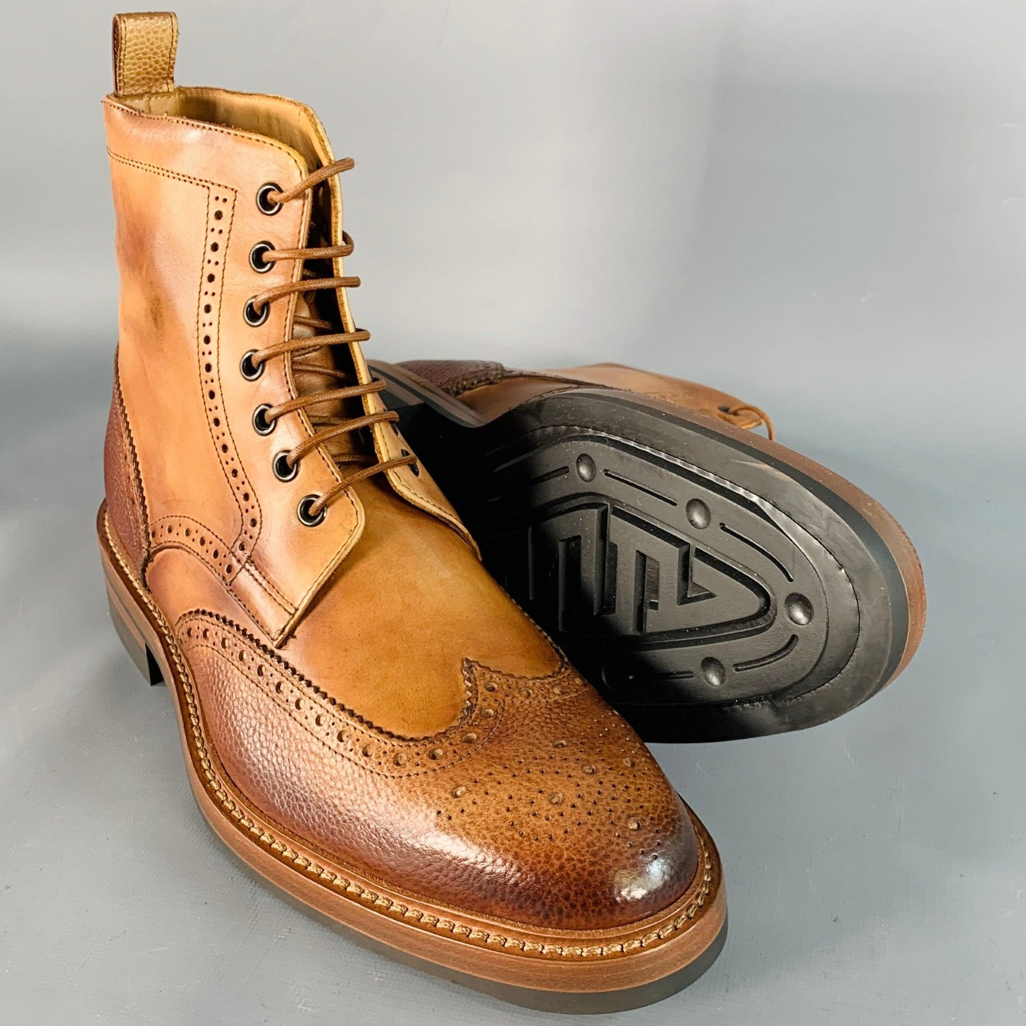 PAUL SMITH Taille 8 Tan Brown Antique Leather Wingtip Lace-Up Boots Pour hommes en vente