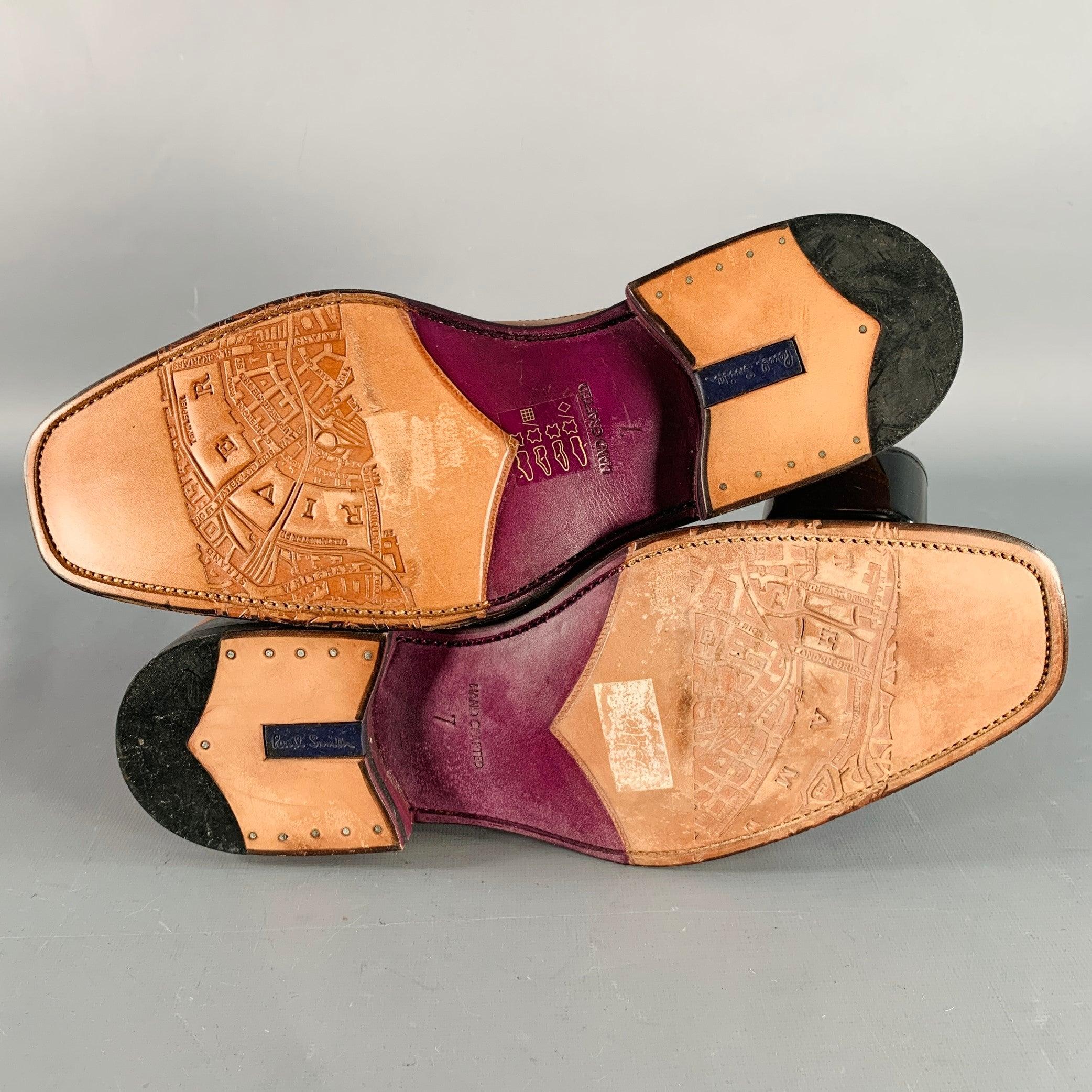 PAUL SMITH Taille 8 Cuir perforé Tan Oxford Cap Toe Lace-Up Shoes en vente 1