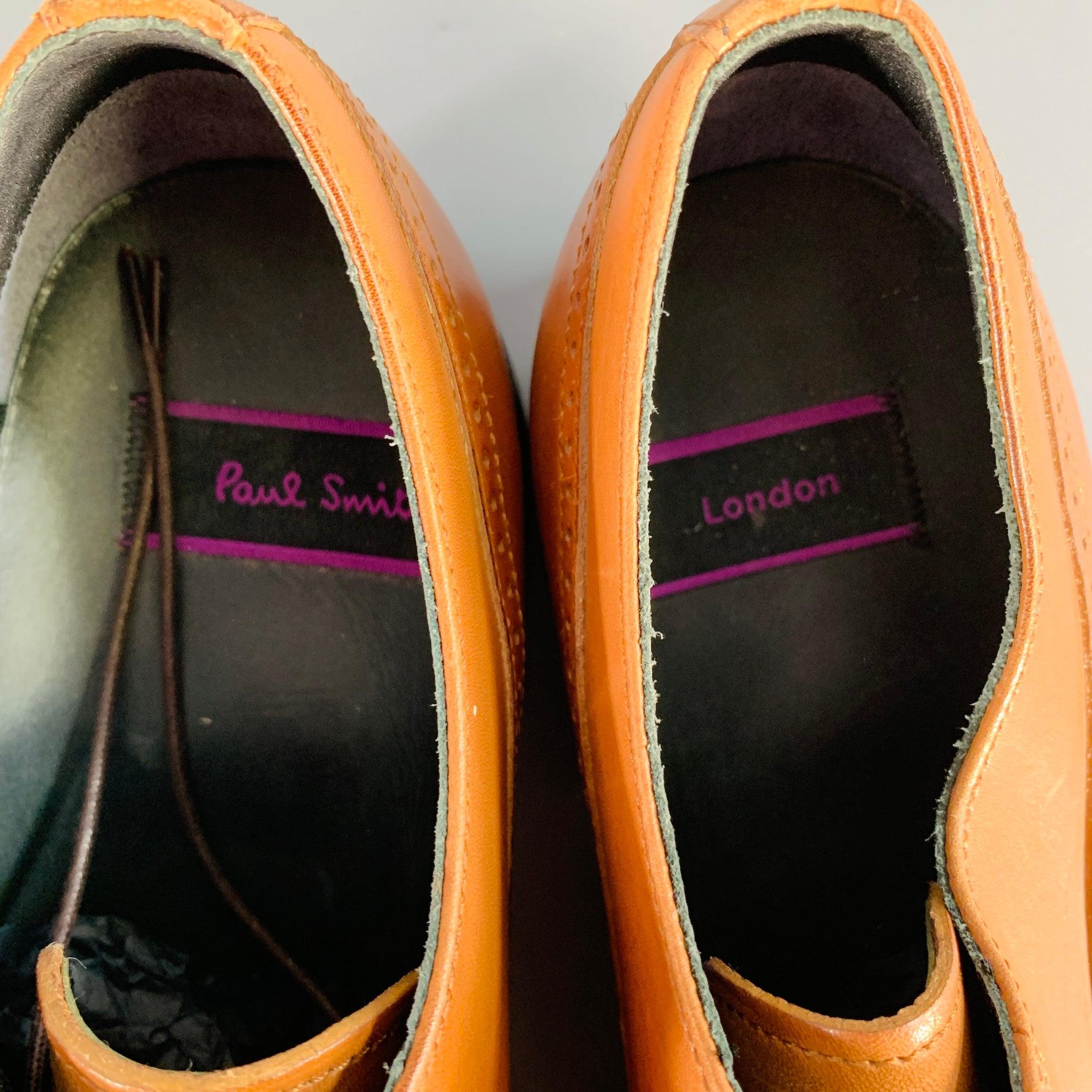 PAUL SMITH Taille 8 Cuir perforé Tan Oxford Cap Toe Lace-Up Shoes en vente 2