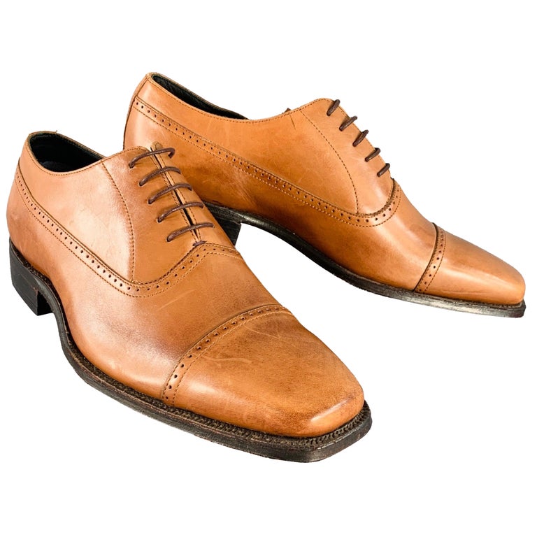 PAUL SMITH Size 8 Tan Perforated Leather Oxford Cap Toe Lace 