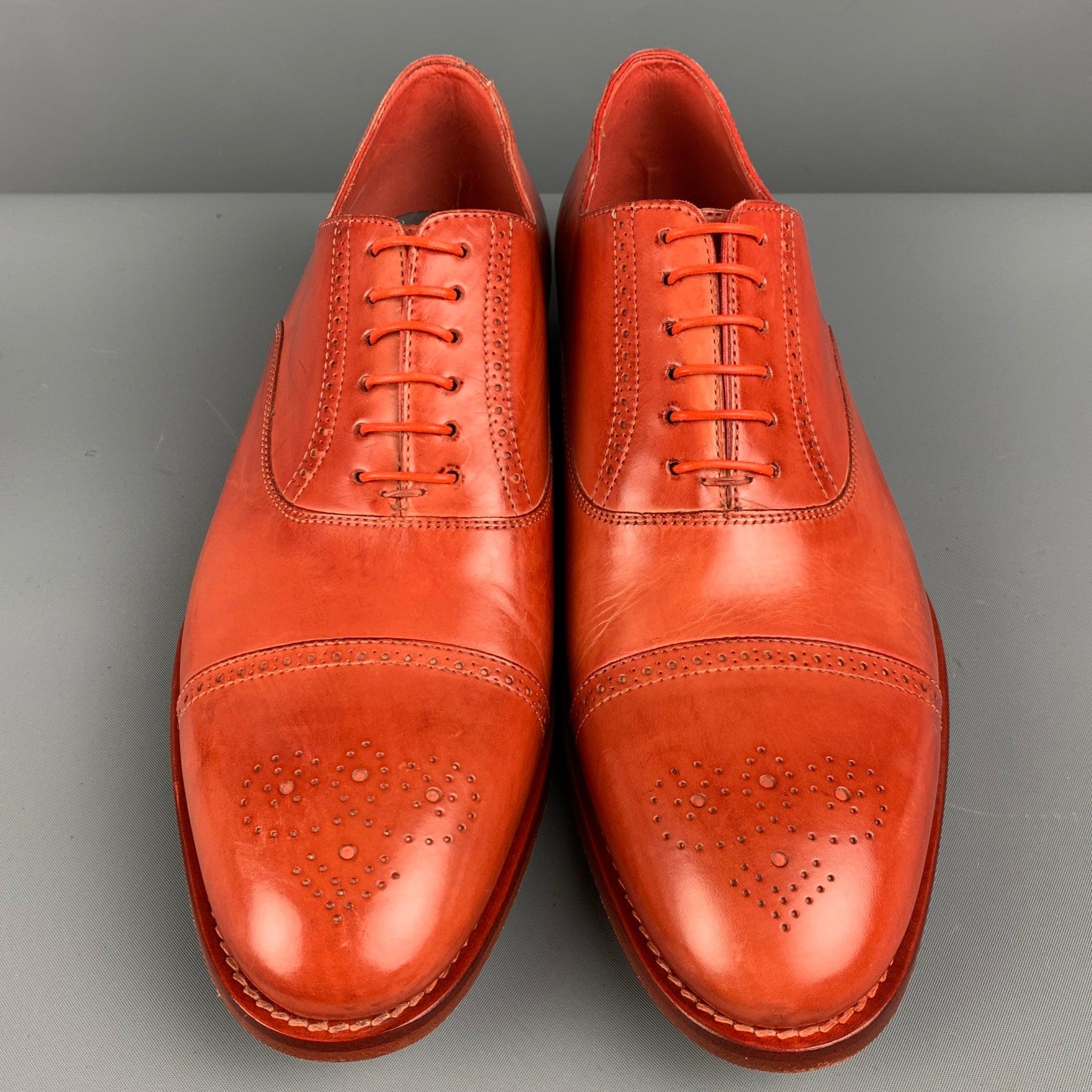 Men's PAUL SMITH Size 8.5 Orange Perforated Leather Cap Toe Lace Up Shoes For Sale