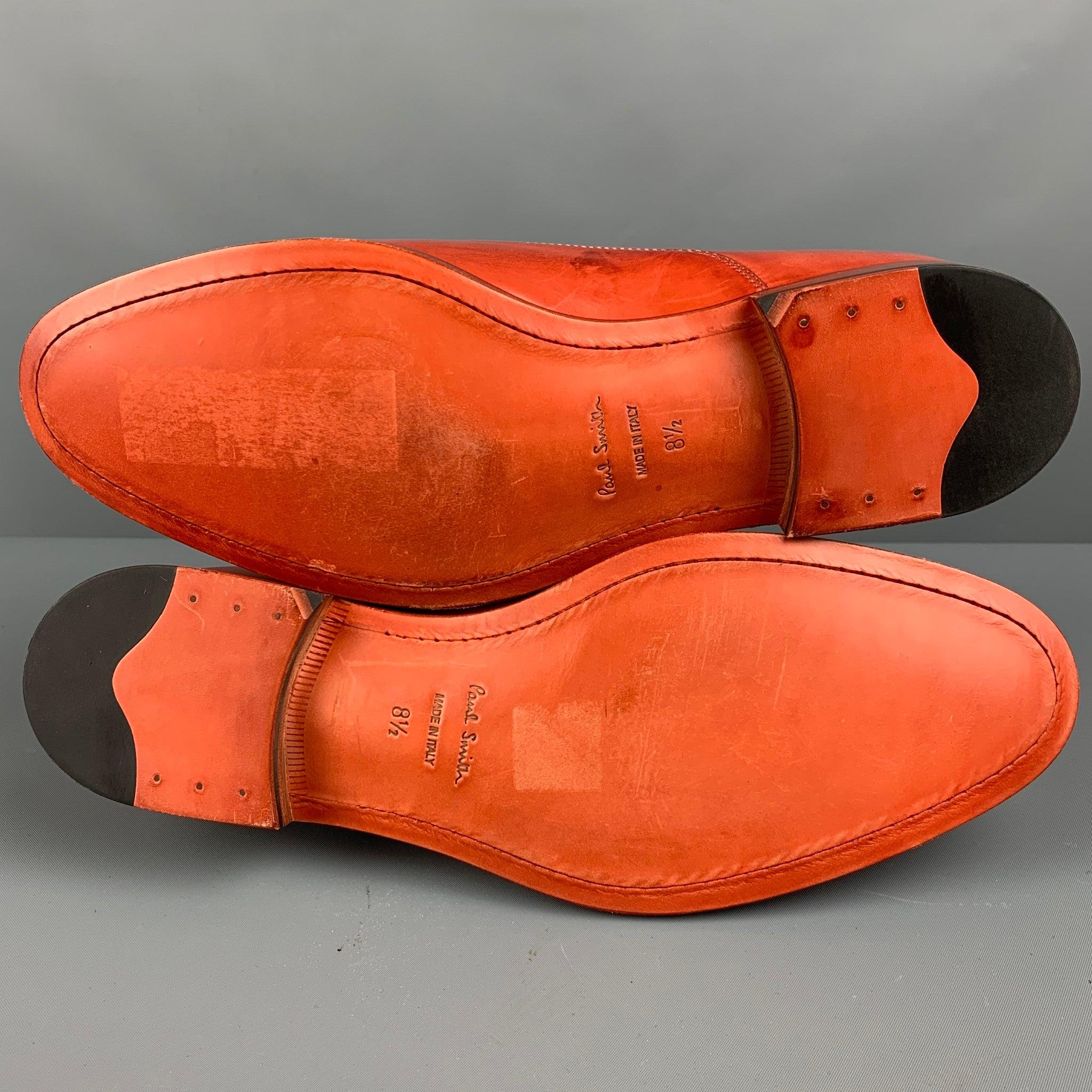 PAUL SMITH Size 8.5 Orange Perforated Leather Cap Toe Lace Up Shoes For Sale 2