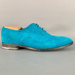 PAUL SMITH Size 9 Aqua Perforated Suede Leather Cap Toe Lace-Up Shoes