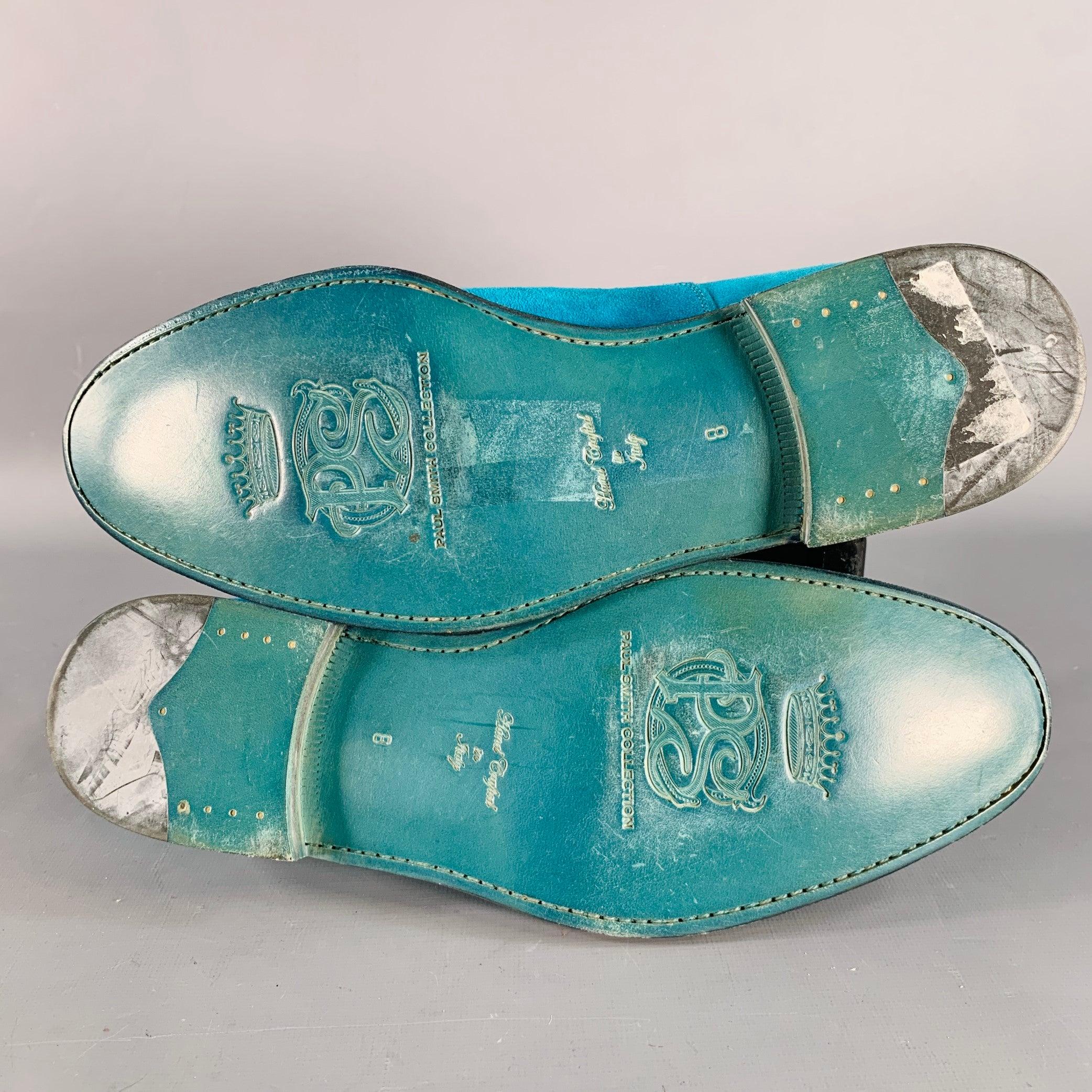 PAUL SMITH Taille 9 Aqua Perforated Suede Leather Cap Toe Lace-Up Shoes en vente 1