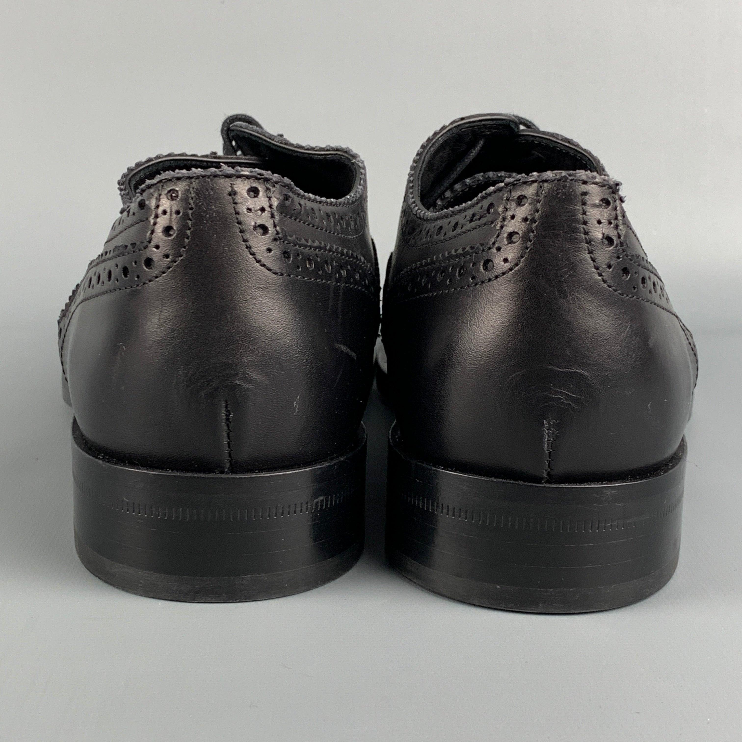 PAUL SMITH Size 9 Black Perforated Leather Wingtip Lace Up Shoes For Sale 1