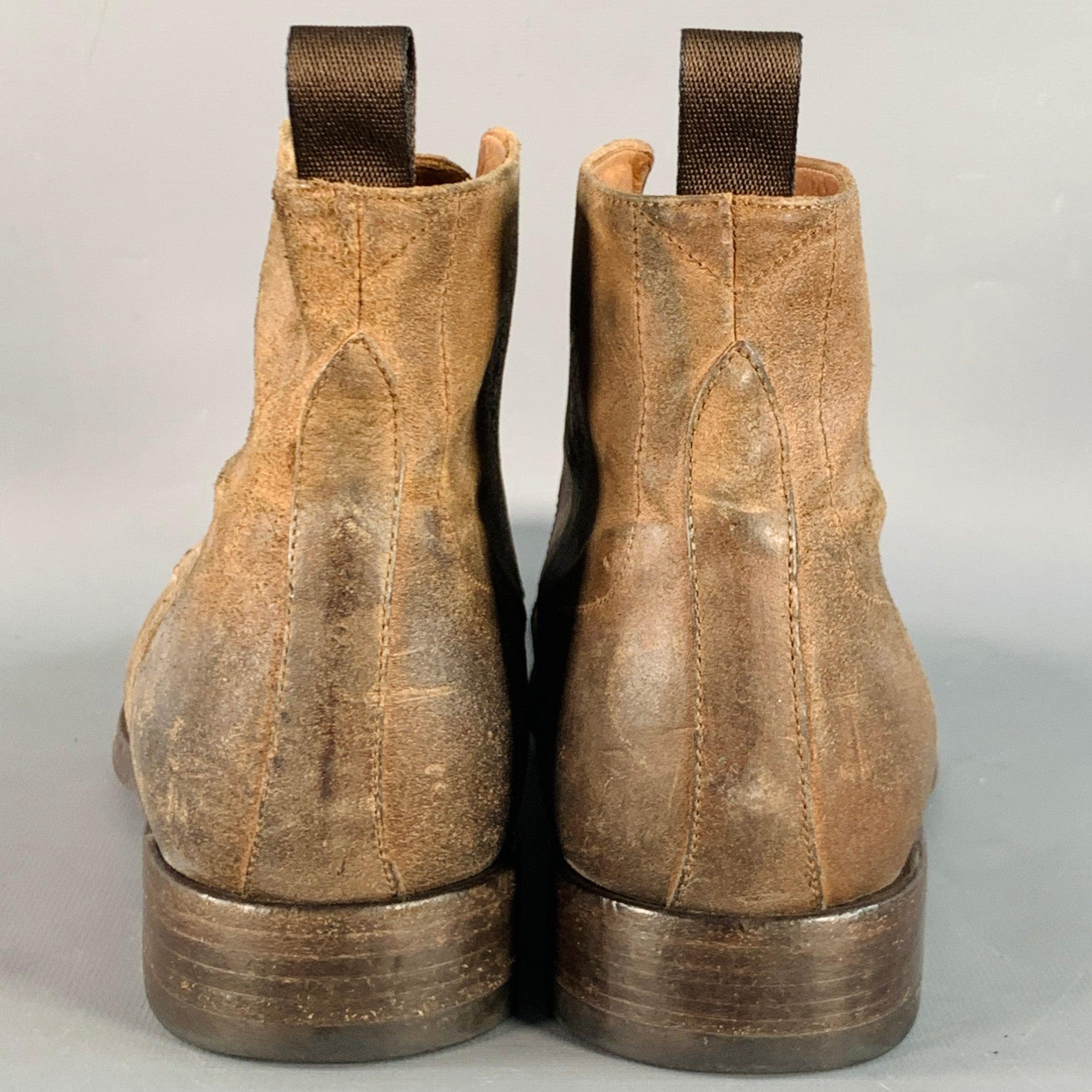 Marrone Paul Smith taglia 9 Stivali in pelle marrone anticata con punta allacciata in vendita