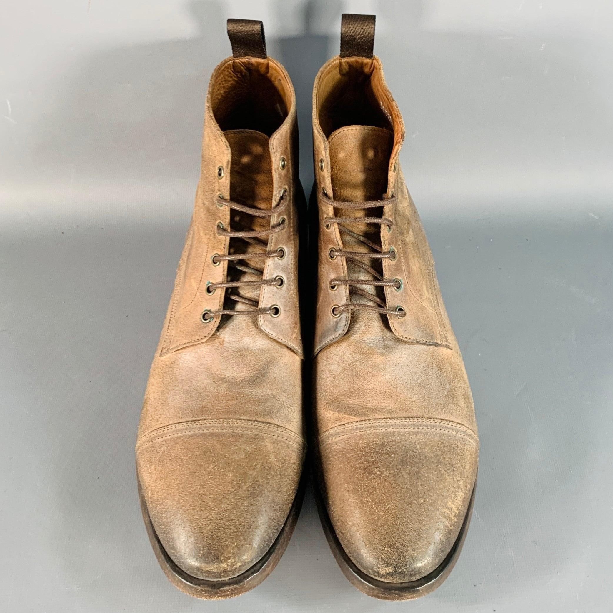 Paul Smith taglia 9 Stivali in pelle marrone anticata con punta allacciata In condizioni buone in vendita a San Francisco, CA