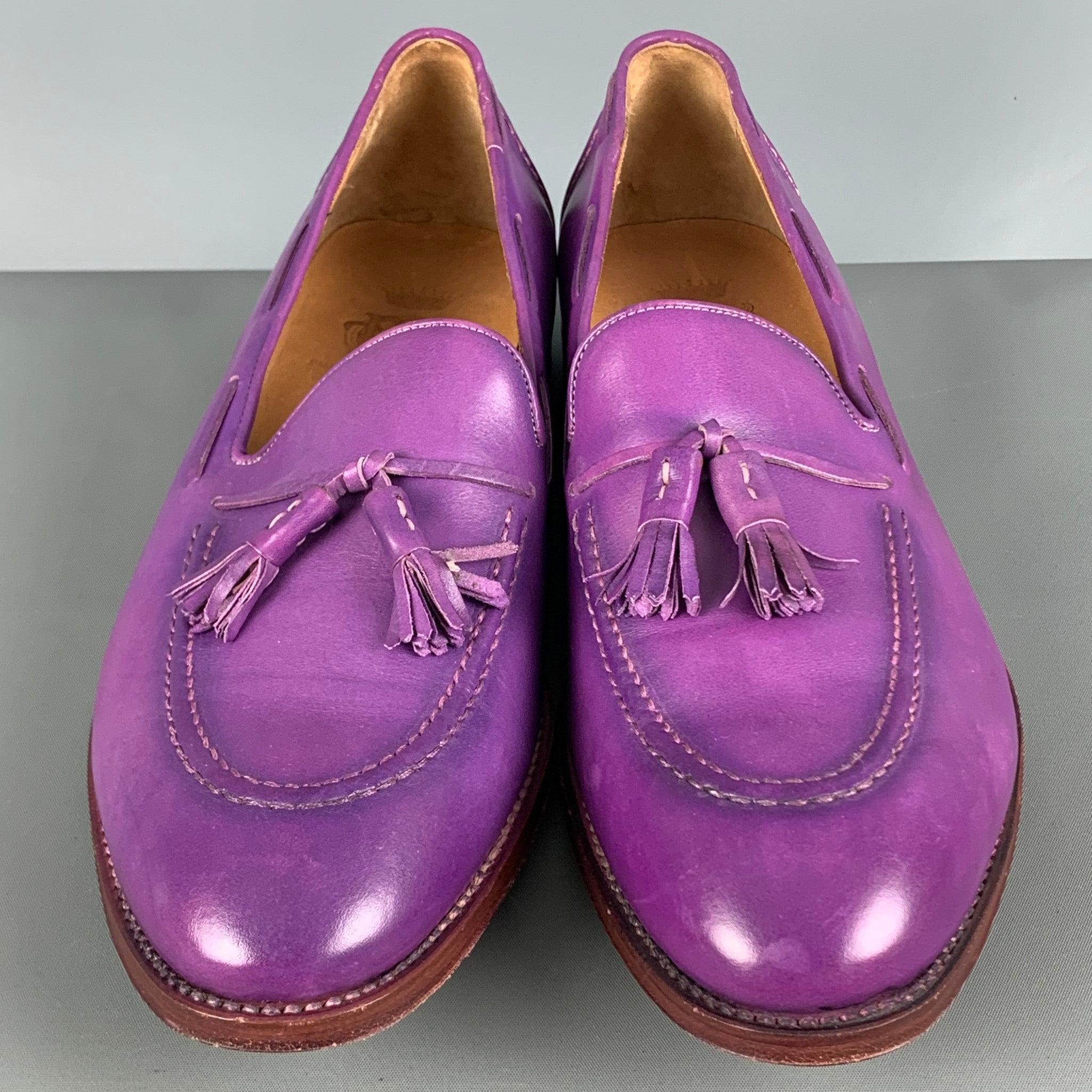 Men's PAUL SMITH Size 9 Purple Antique Leather Tassels Loafers For Sale