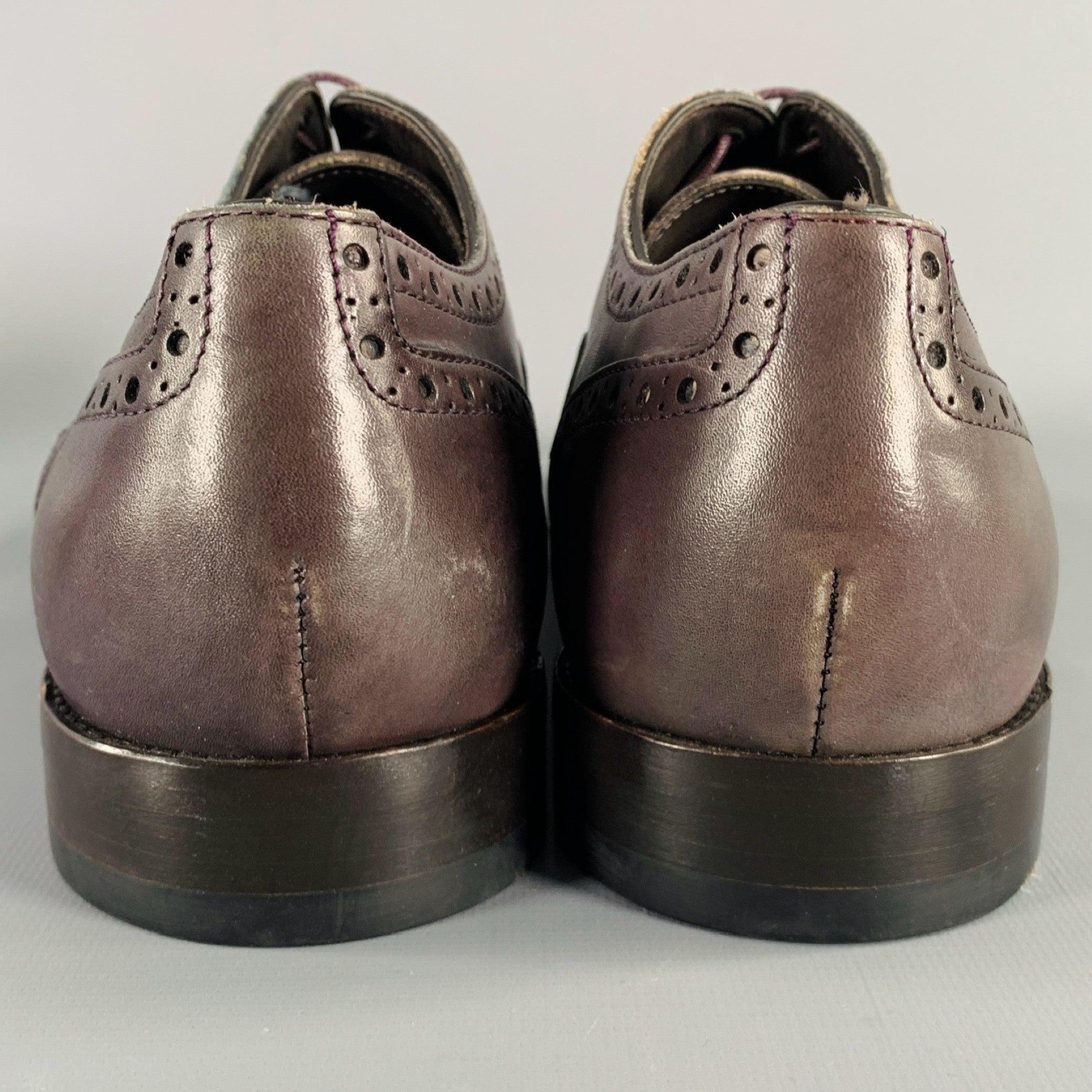 Gray PAUL SMITH Size 9 Purple Perforated Leather Wingtip Lace-Up Shoes For Sale