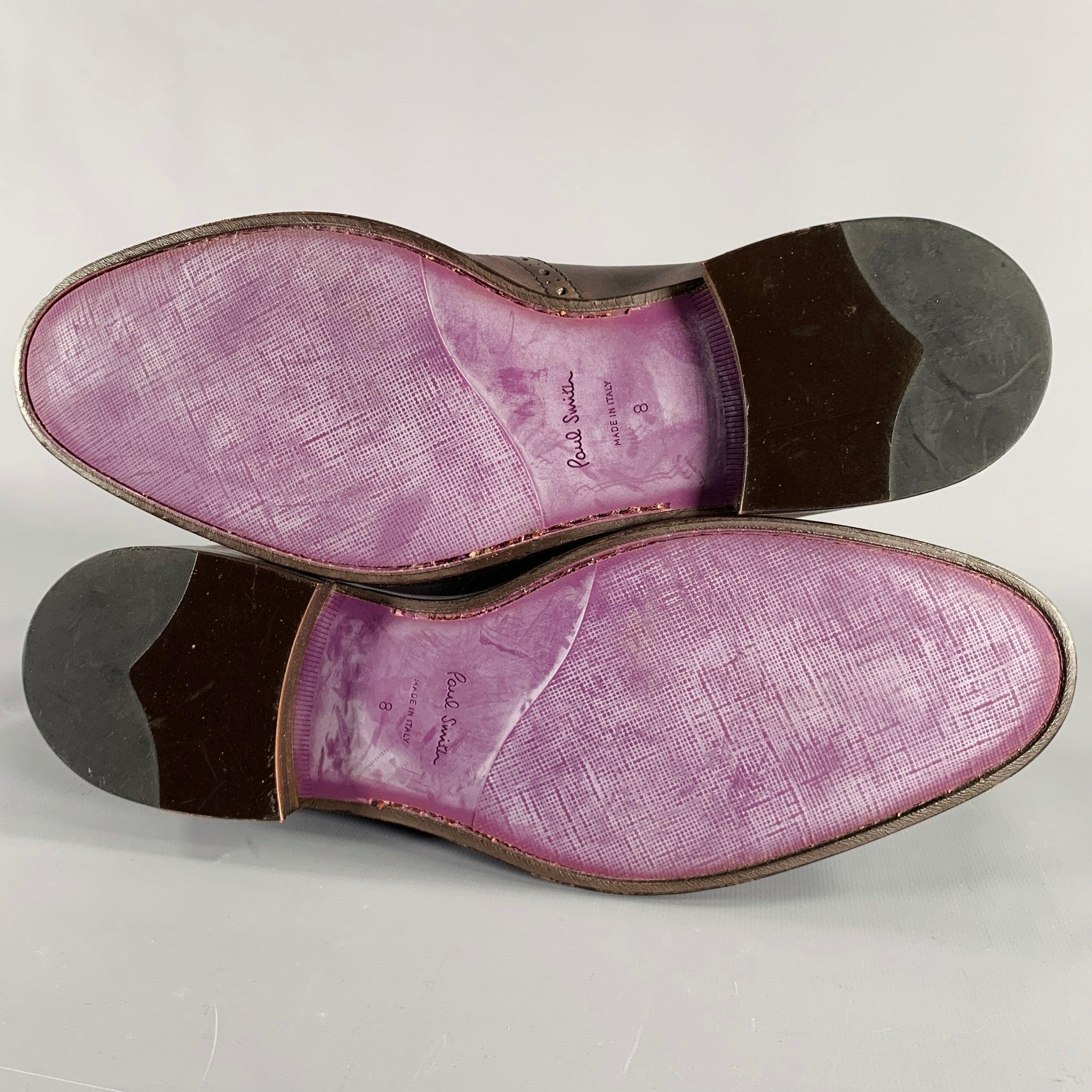 PAUL SMITH Size 9 Purple Perforated Leather Wingtip Lace-Up Shoes For Sale 1