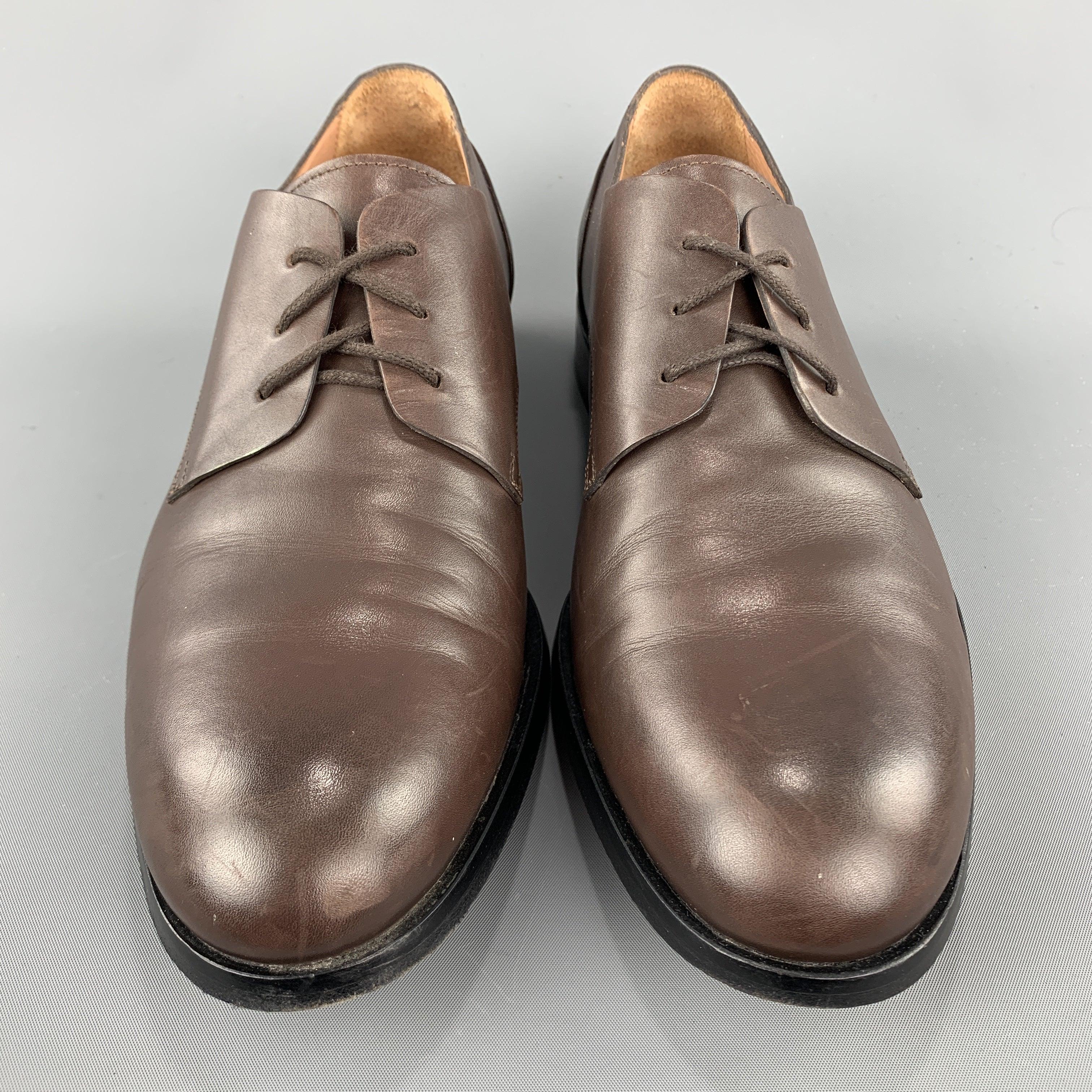 Men's PAUL SMITH Size 9 Solid Brown Leather Lace Up Shoes For Sale