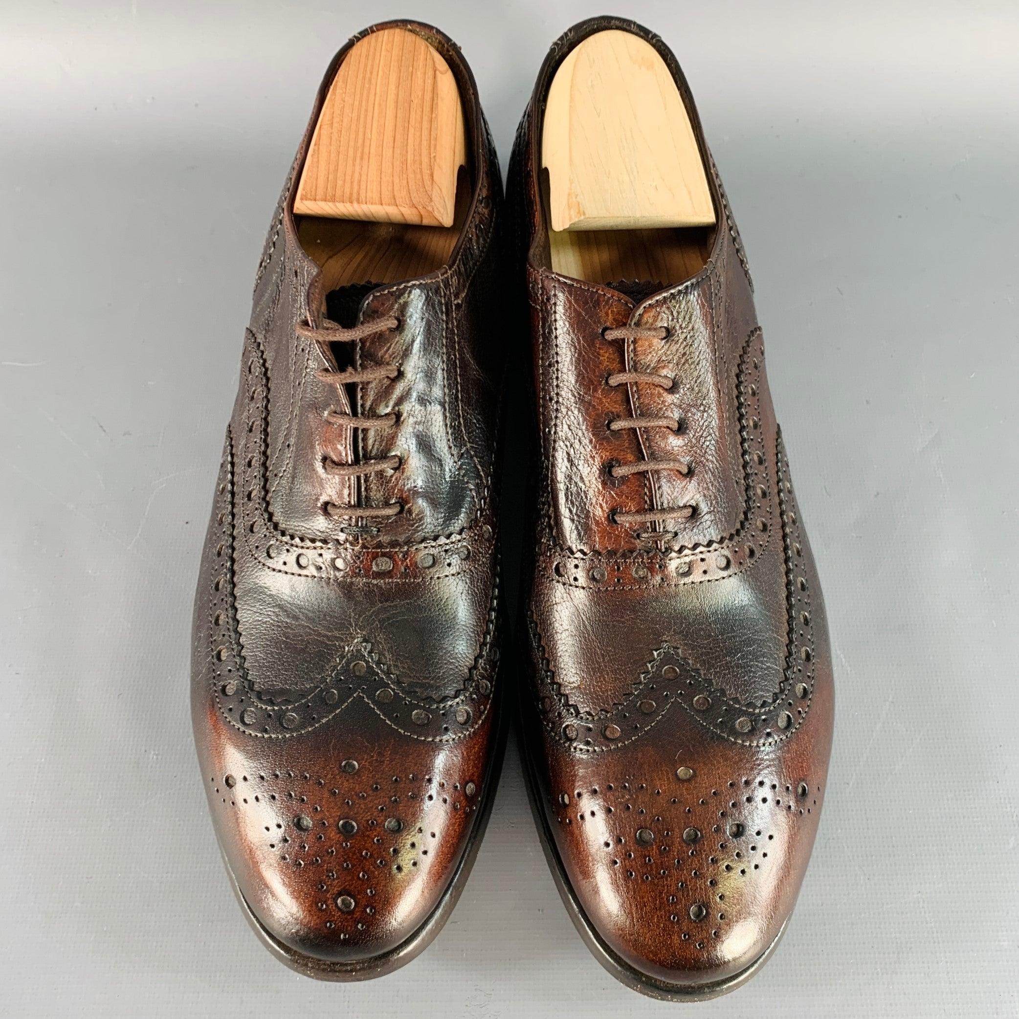PAUL SMITH Größe 9.5 Braun Antik Leder Oxford Wingtip Schnürschuhe im Zustand „Hervorragend“ im Angebot in San Francisco, CA