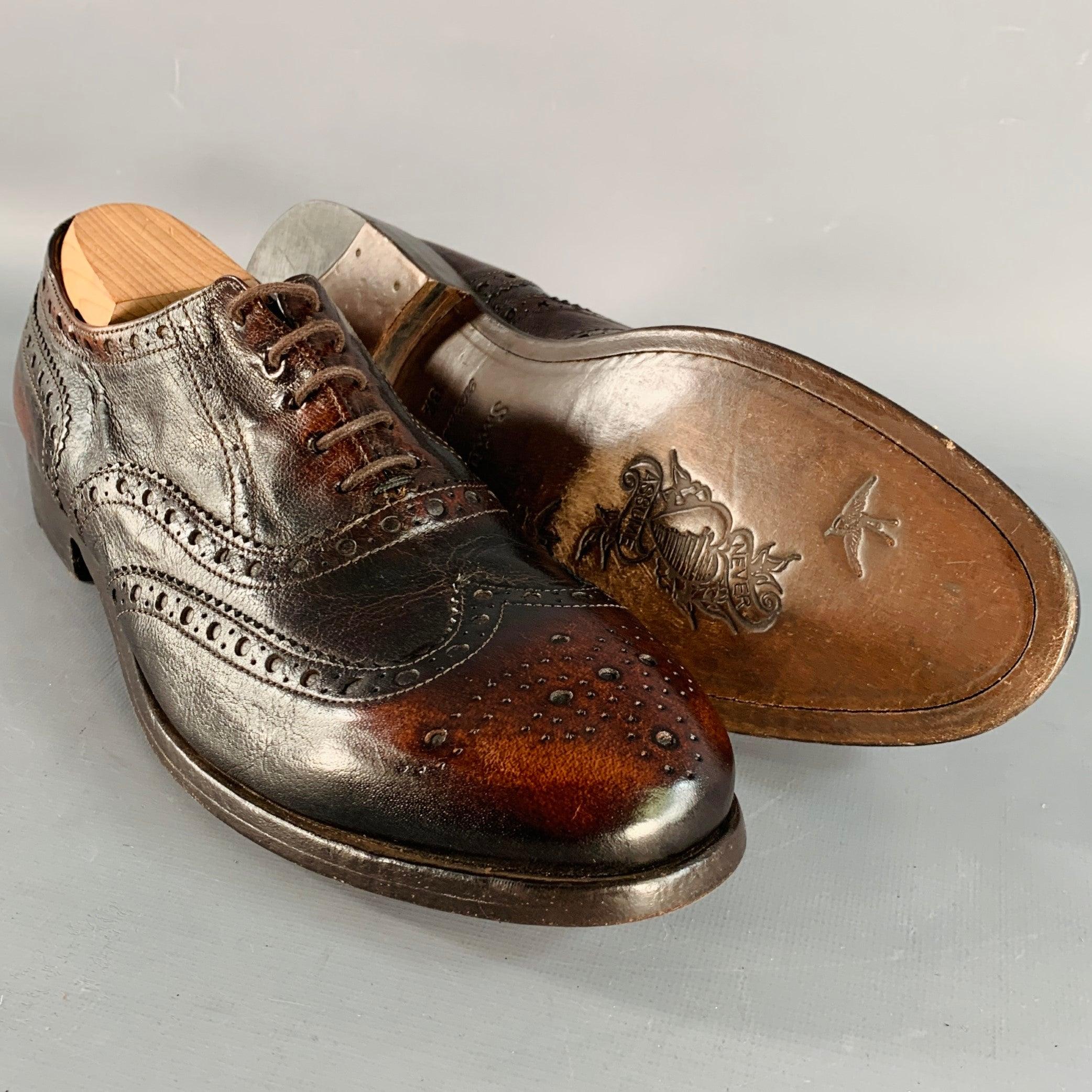 PAUL SMITH Größe 9.5 Braun Antik Leder Oxford Wingtip Schnürschuhe Herren im Angebot