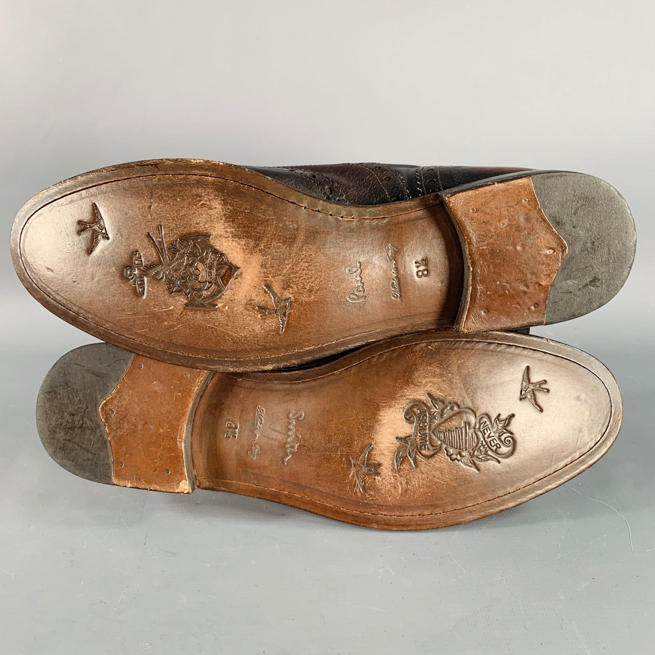 PAUL SMITH Größe 9.5 Braun Antik Leder Oxford Wingtip Schnürschuhe im Angebot 1
