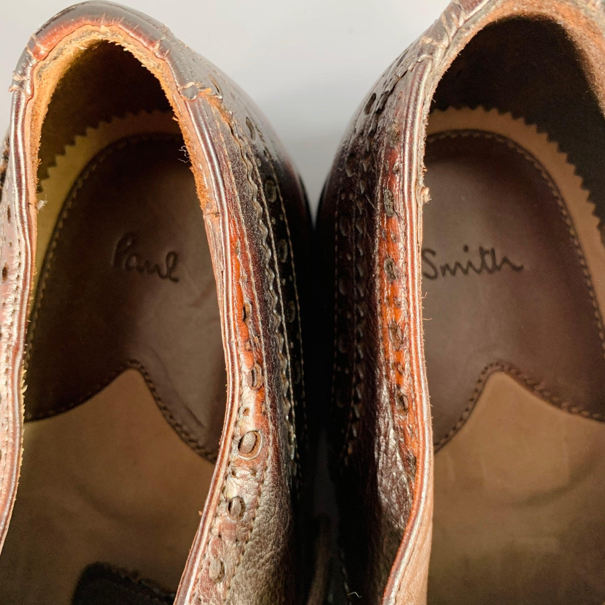 PAUL SMITH Größe 9.5 Braun Antik Leder Oxford Wingtip Schnürschuhe im Angebot 2