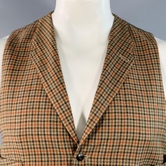 PAUL SMITH Size L Beige Taupe Green Checkered Wool Single Breasted Vest