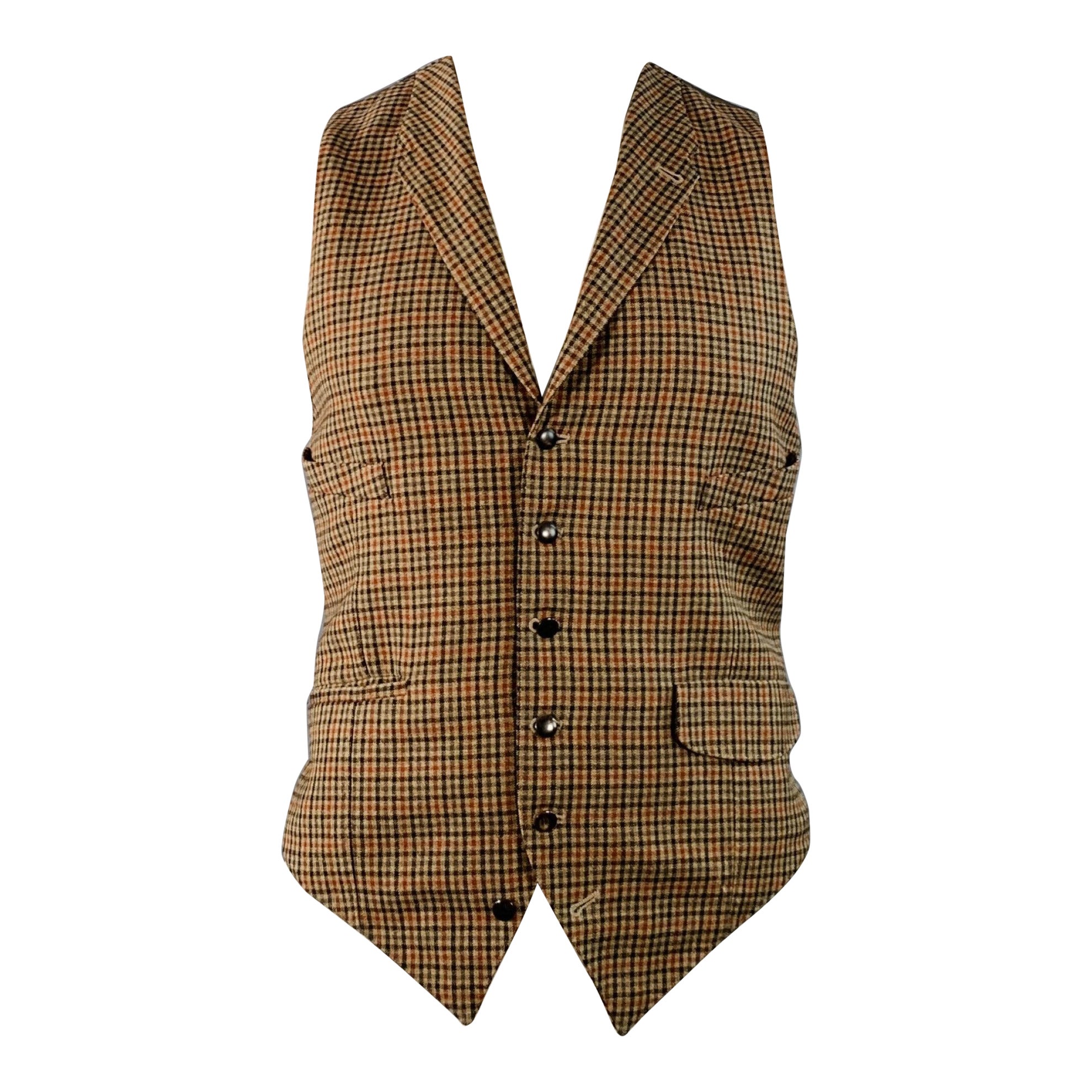 I.L.A. di Paul Smith Taglia L Beige Taupe Green Gilet a scacchi in lana monopetto in vendita