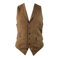 I.L.A. di Paul Smith Taglia L Beige Taupe Green Gilet a scacchi in lana monopetto