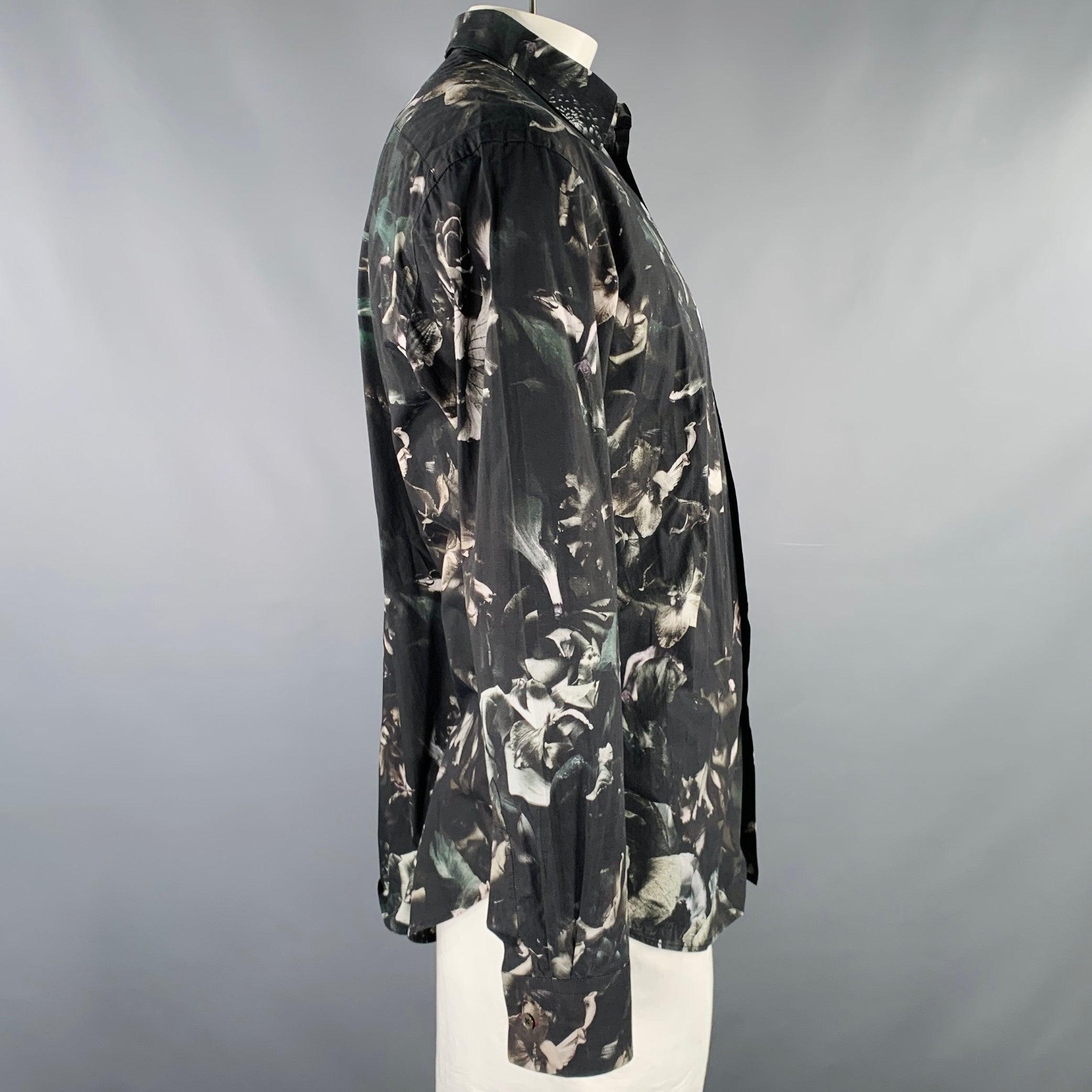 PAUL SMITH Size L Black Grey Floral Cotton Silk Button Up Long Sleeve Shirt In Excellent Condition For Sale In San Francisco, CA