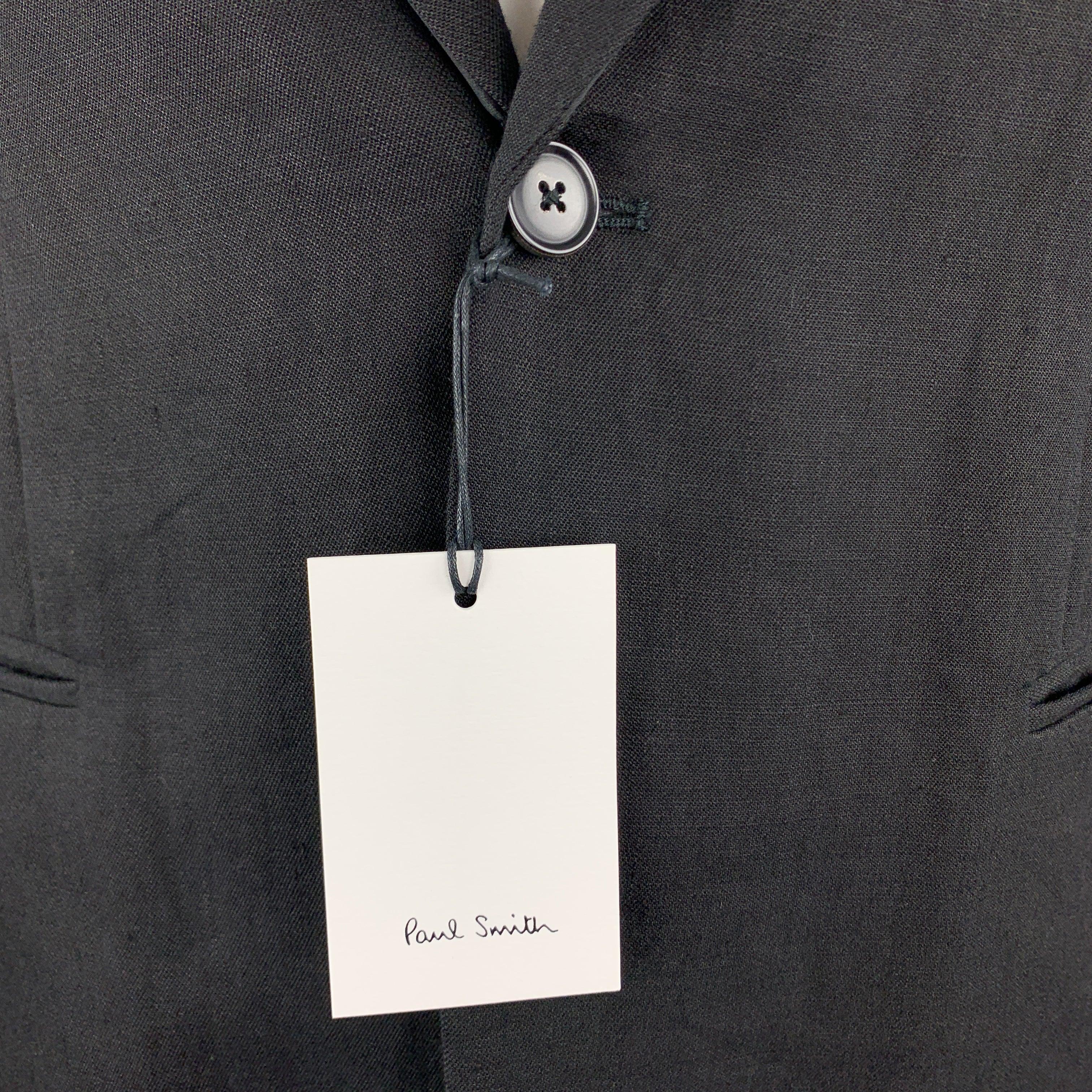 PAUL SMITH Size L Black Linen / Wool Notch Lapel Sport Coat In Excellent Condition For Sale In San Francisco, CA