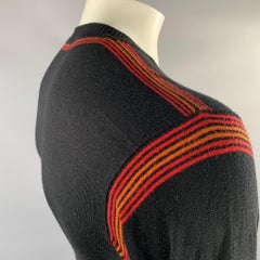 PAUL SMITH Size L Black Multi-Color Stripe Bamboo Cashmere Ribbed Pullover