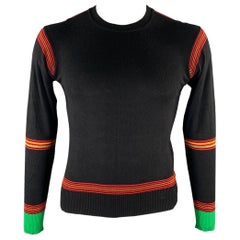 PAUL SMITH Size L Black Multi-Color Stripe Bamboo Cashmere Ribbed Pullover