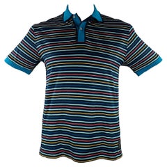 PAUL SMITH Size L Black Multi Color Stripe Cotton Contrast Trim Polo
